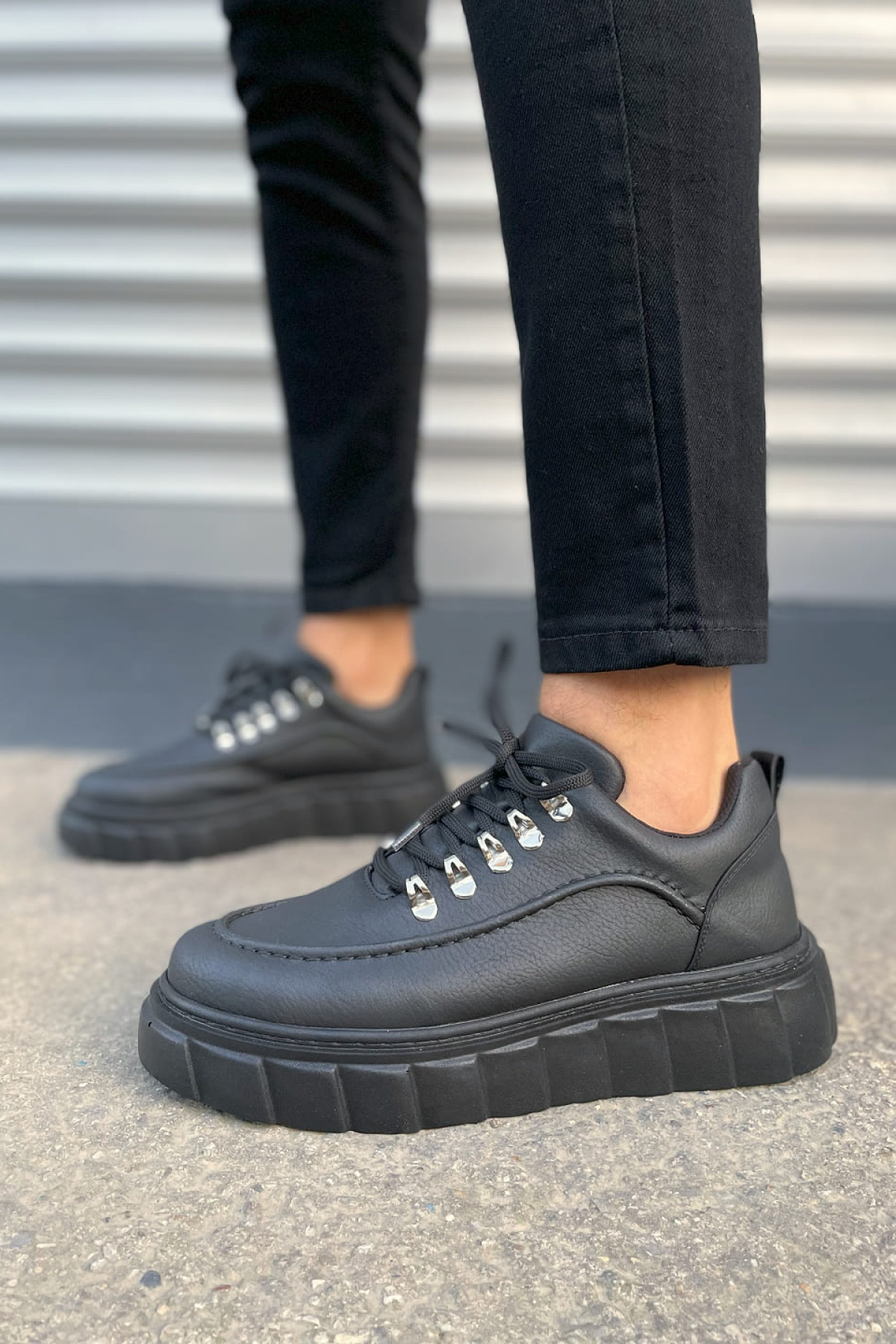 JY010 Cloud Bağcıklı Cilt Erkek Günlük Sneaker Ayakkabı CST - Siyah