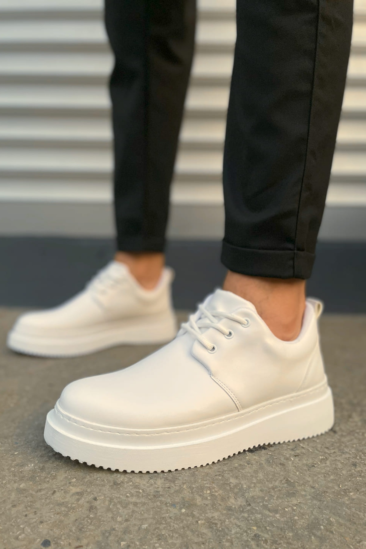 JYx03 Luxor Bağcıklı Cilt Erkek Günlük Spor Klasik Ayakkabı CBT - Beyaz