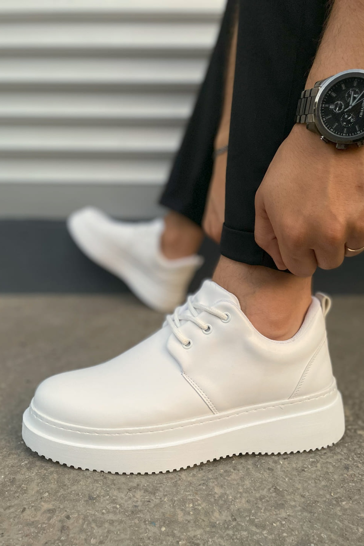 JYx03 Luxor Bağcıklı Cilt Erkek Günlük Spor Klasik Ayakkabı CBT - Beyaz