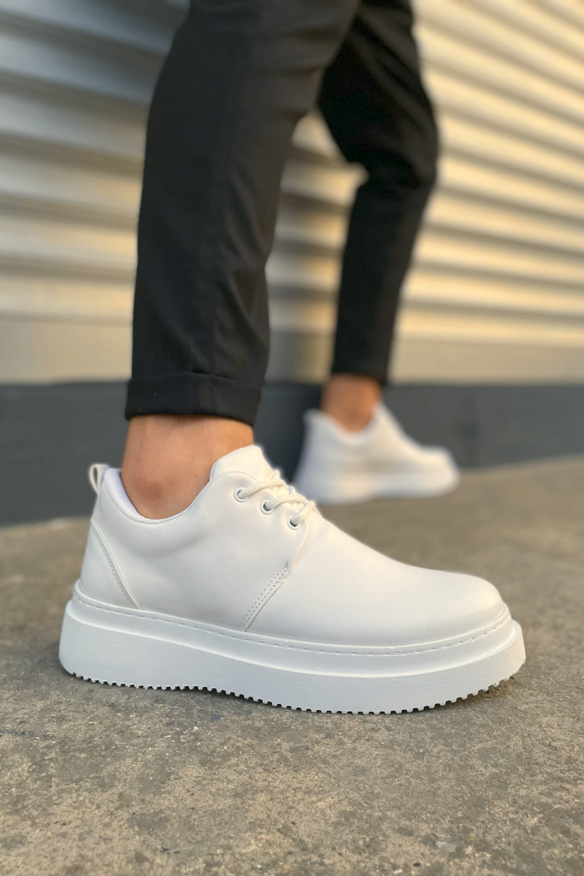 JYx03 Luxor Bağcıklı Cilt Erkek Günlük Spor Klasik Ayakkabı CBT - Beyaz