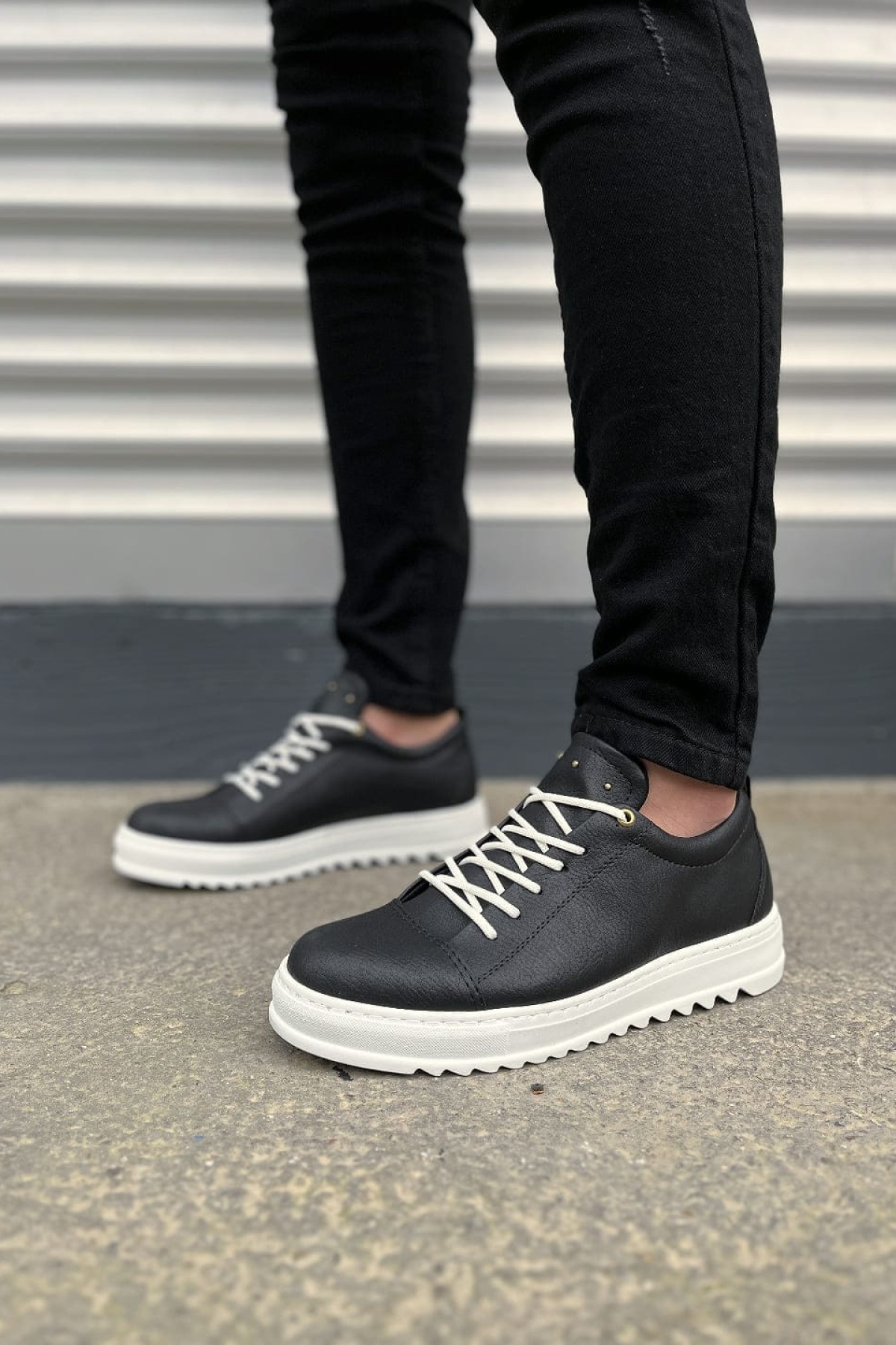 Siyah Beyaz Cool Bağcıklı Cilt Erkek Günlük Spor Klasik Ayakkabı