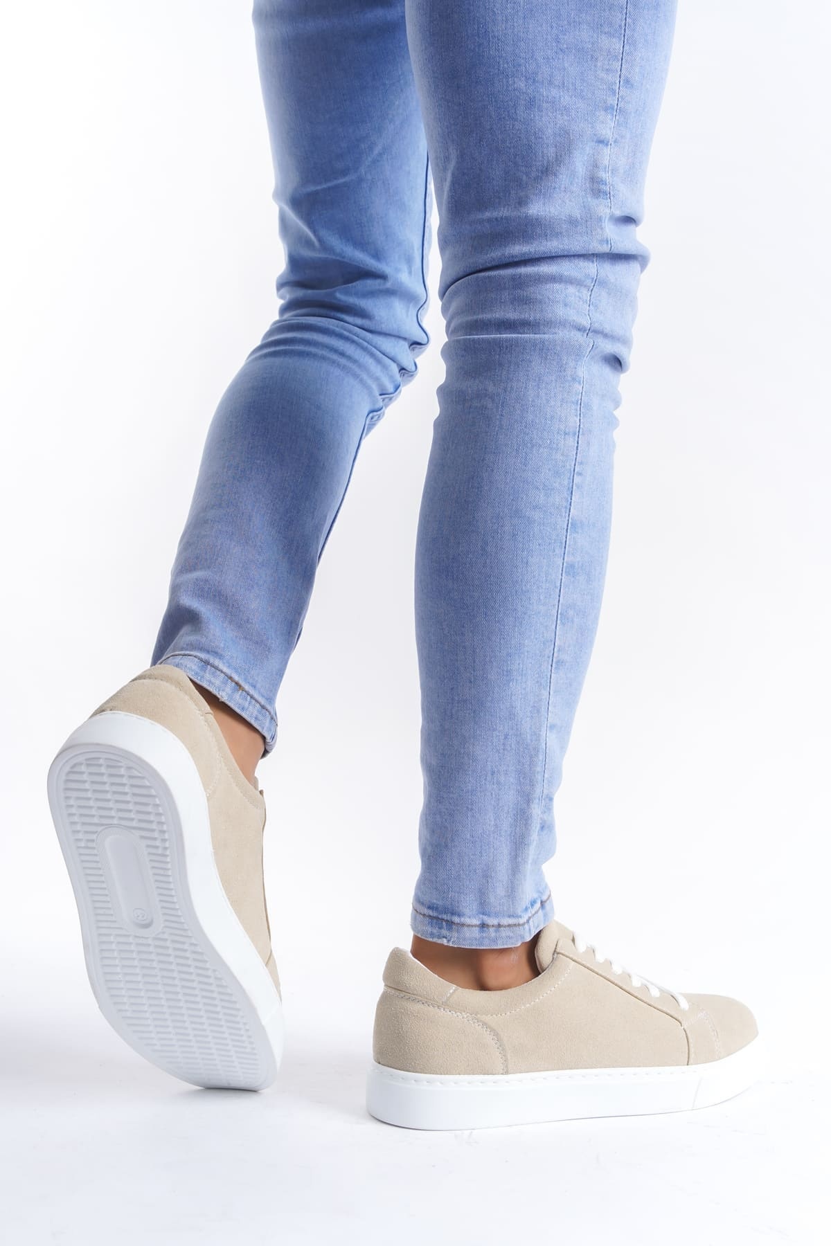 SLW165 Elite Bağcıklı Süet Erkek Günlük Sneaker Ayakkabı SBT - Krem