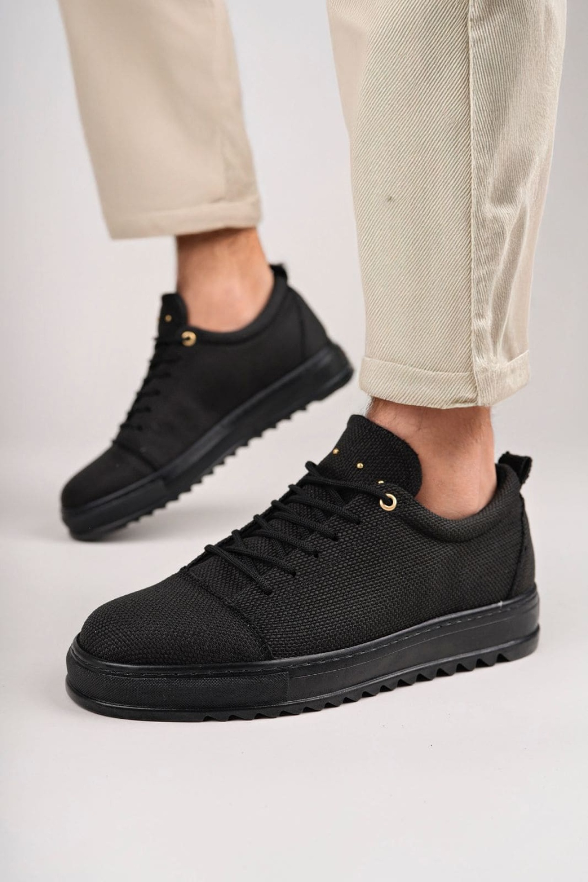 Siyah Cool Bağcıklı Keten Erkek Günlük Spor Klasik Ayakkabı