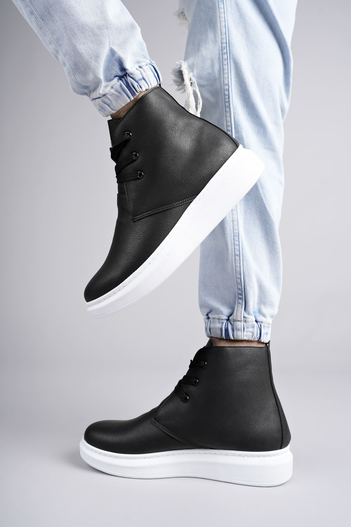 Matteo Bağcıklı Deri Erkek Günlük Spor Siyah Beyaz Bot
