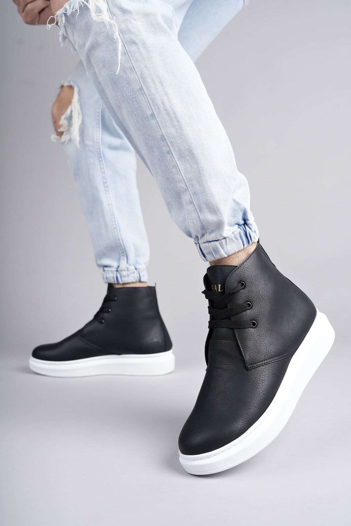 Matteo Bağcıklı Deri Erkek Günlük Spor Siyah Beyaz Bot