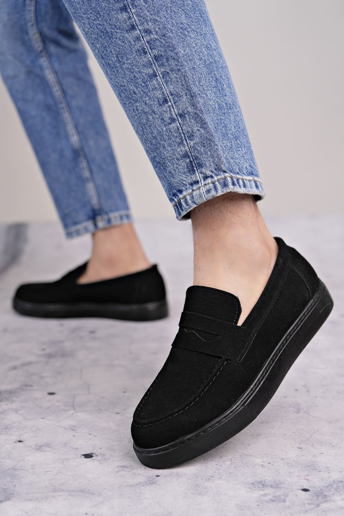 SLW180 Estilo X Bağcıksız Süet Erkek Günlük Spor Klasik Ayakkabı SST - Siyah