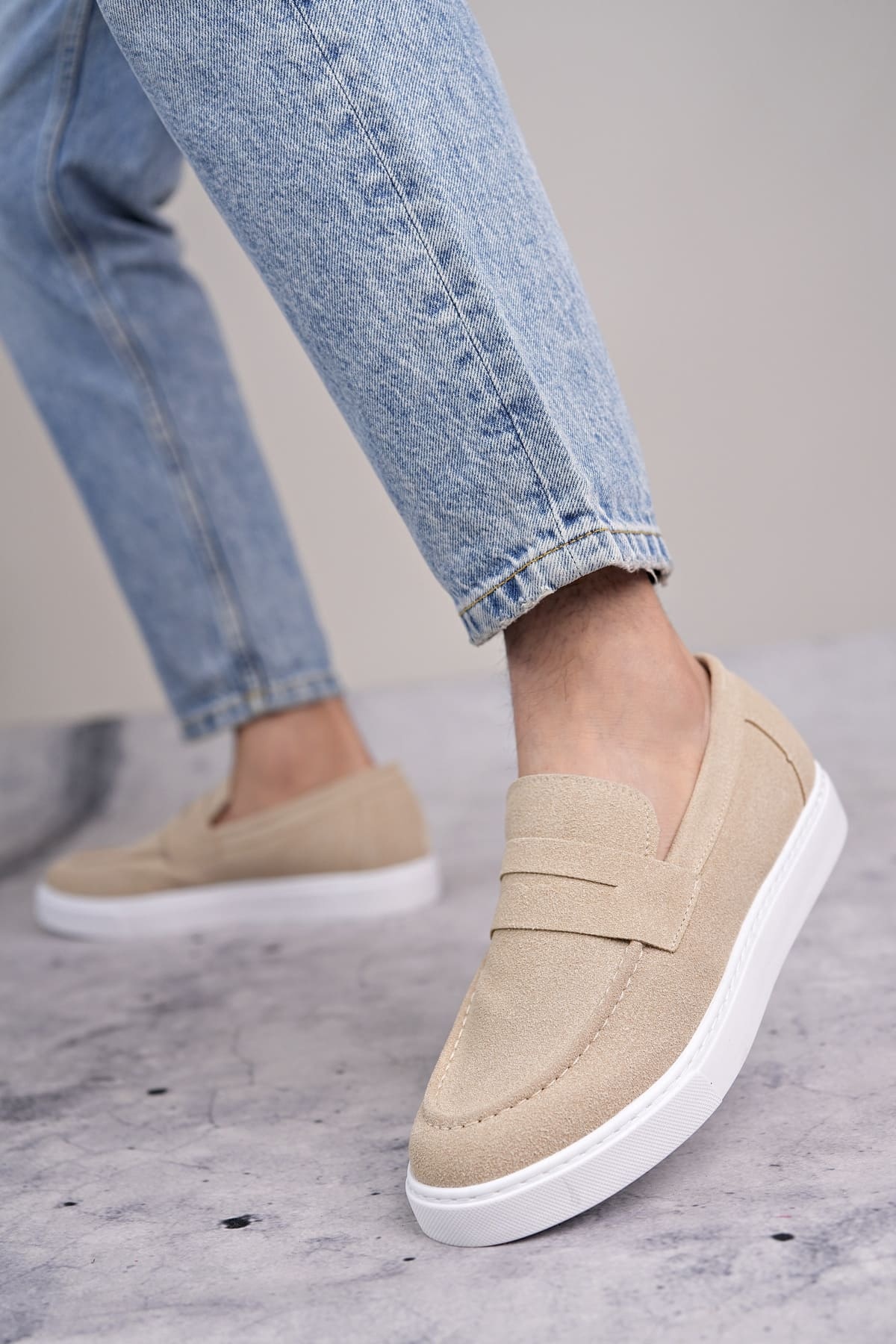 Estilo X Bağcıksız Süet Erkek Günlük Spor Klasik Ayakkabı BT - Krem