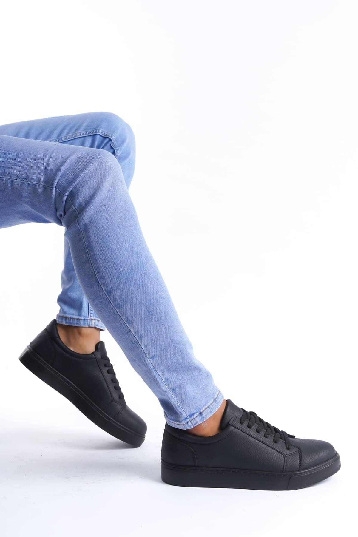 SLW165 Elite Bağcıklı Cilt Erkek Günlük Sneaker Ayakkabı CST - Siyah