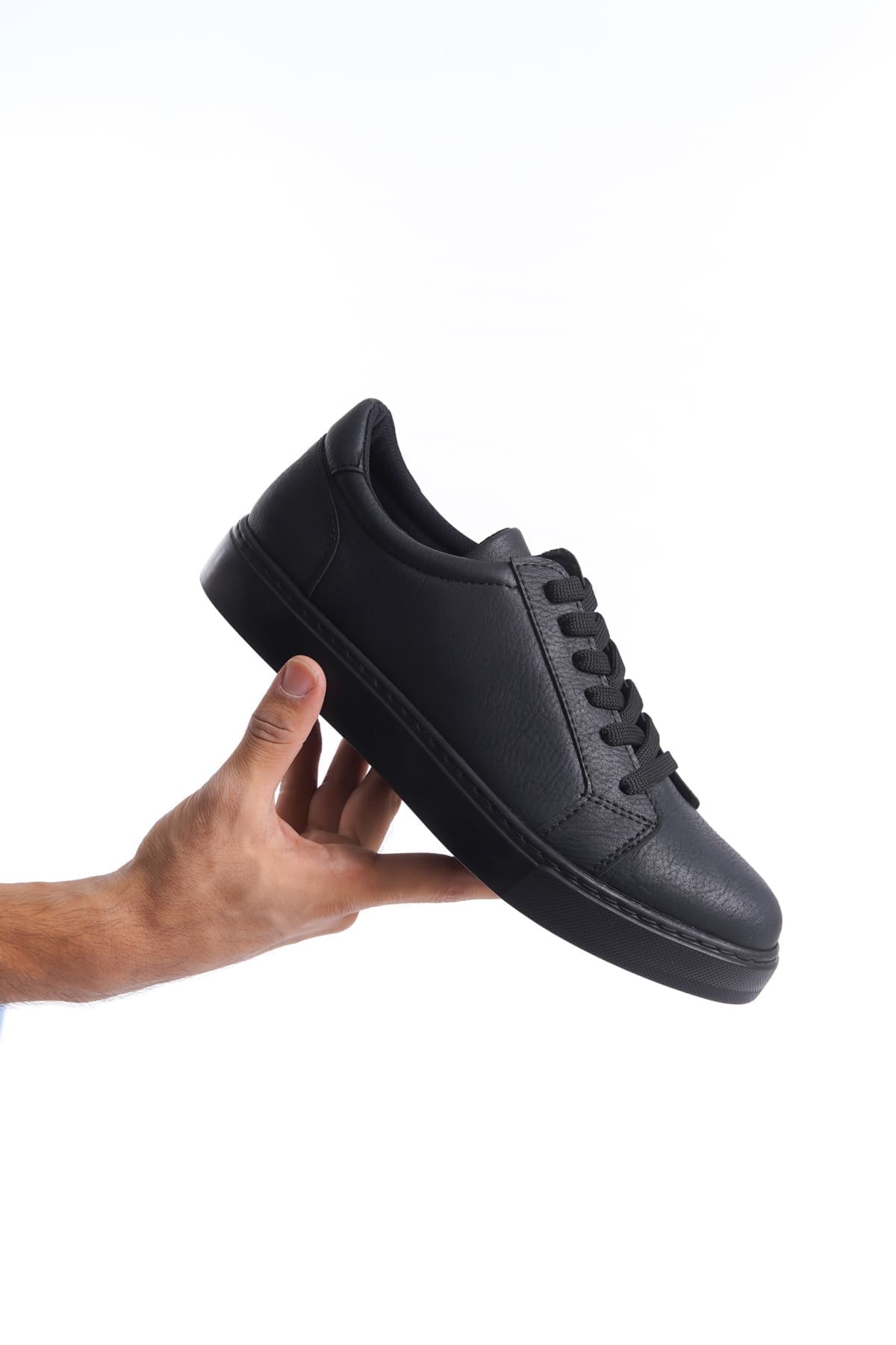 SLW165 Elite Bağcıklı Cilt Erkek Günlük Sneaker Ayakkabı CST - Siyah