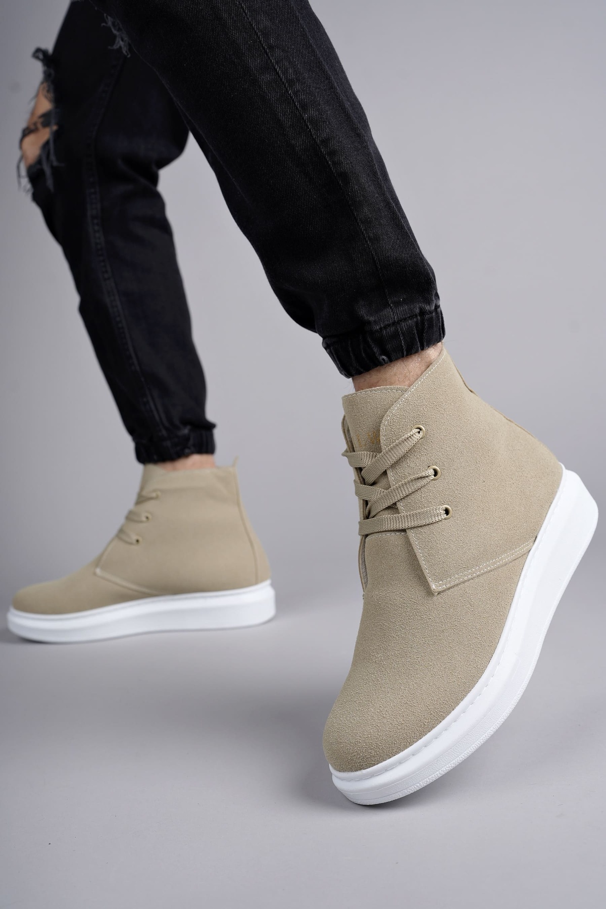 Matteo Bağcıklı Süet Erkek Günlük Spor Krem Beyaz Bot