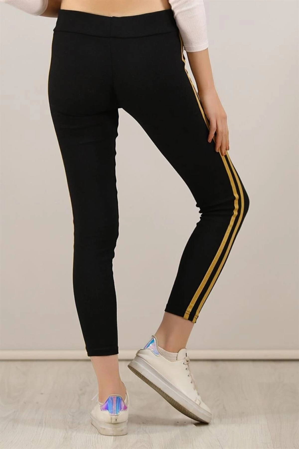 Velmora    Yanı Sarı Şeritli Tayt - Siyah -