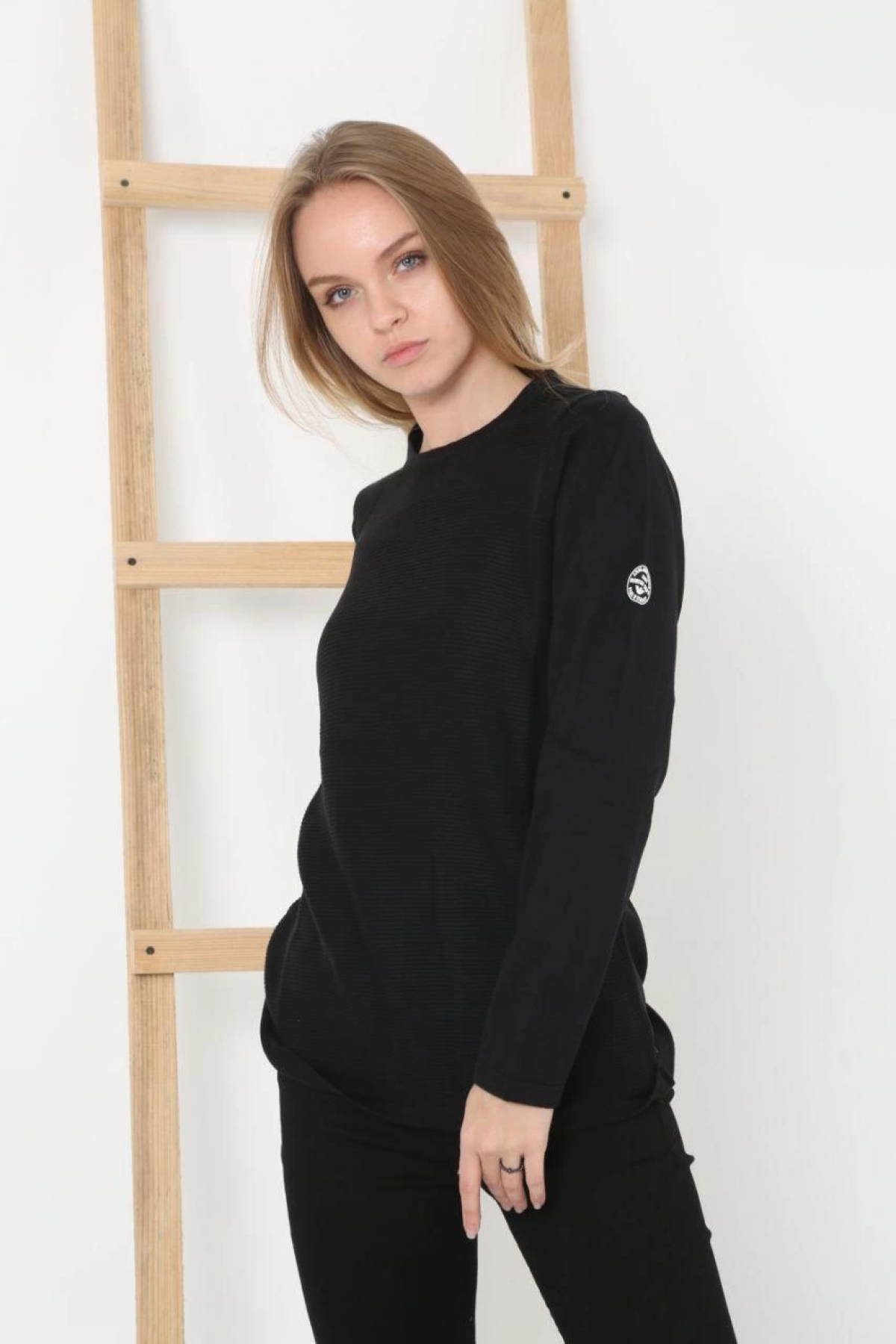 Mivvo Siyah Premium Bisiklet Yaka Kolu Armalı Kazak