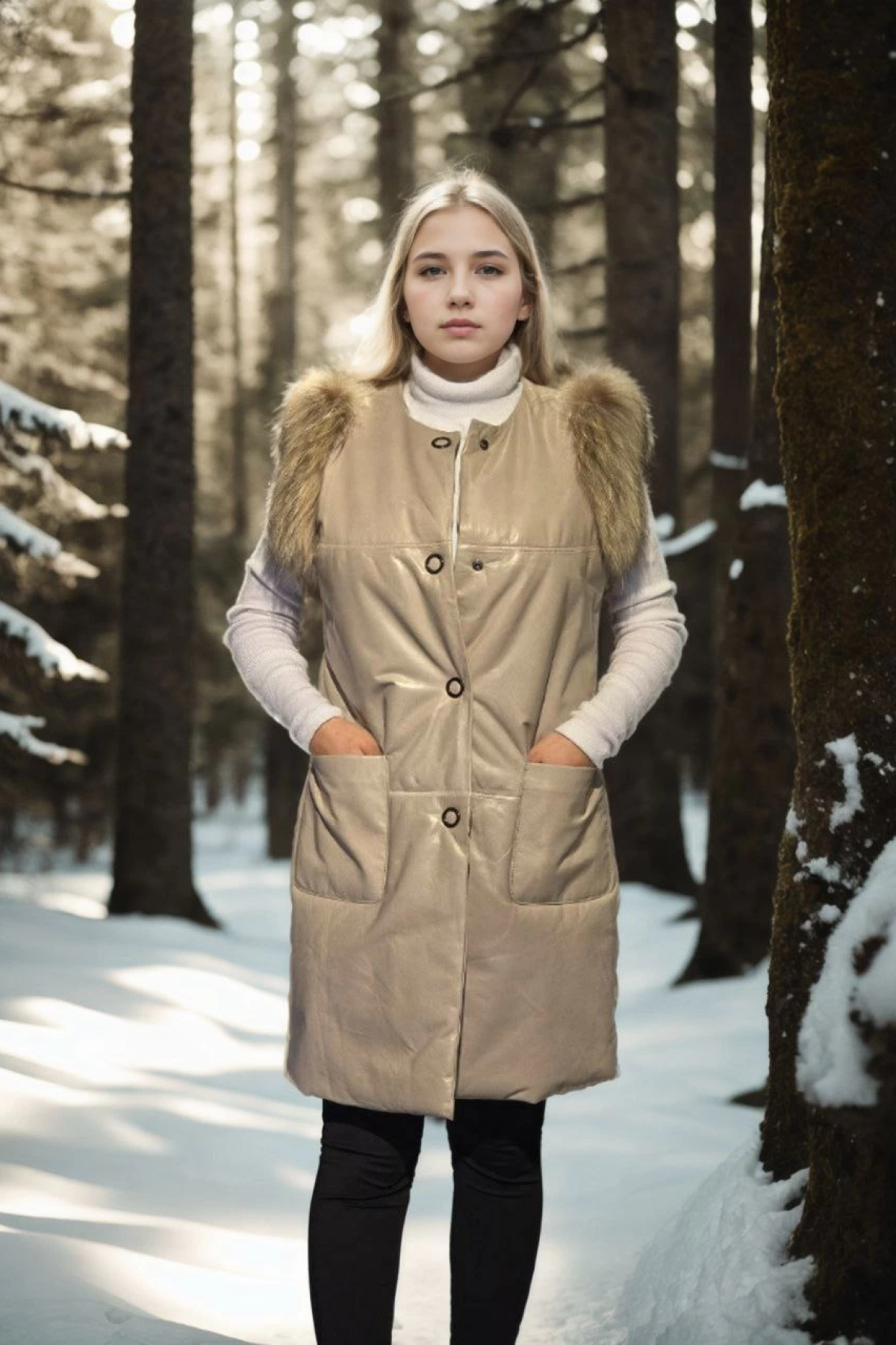 Velmora Premium Kolsuz Hakiki Deri Kürk - Krem