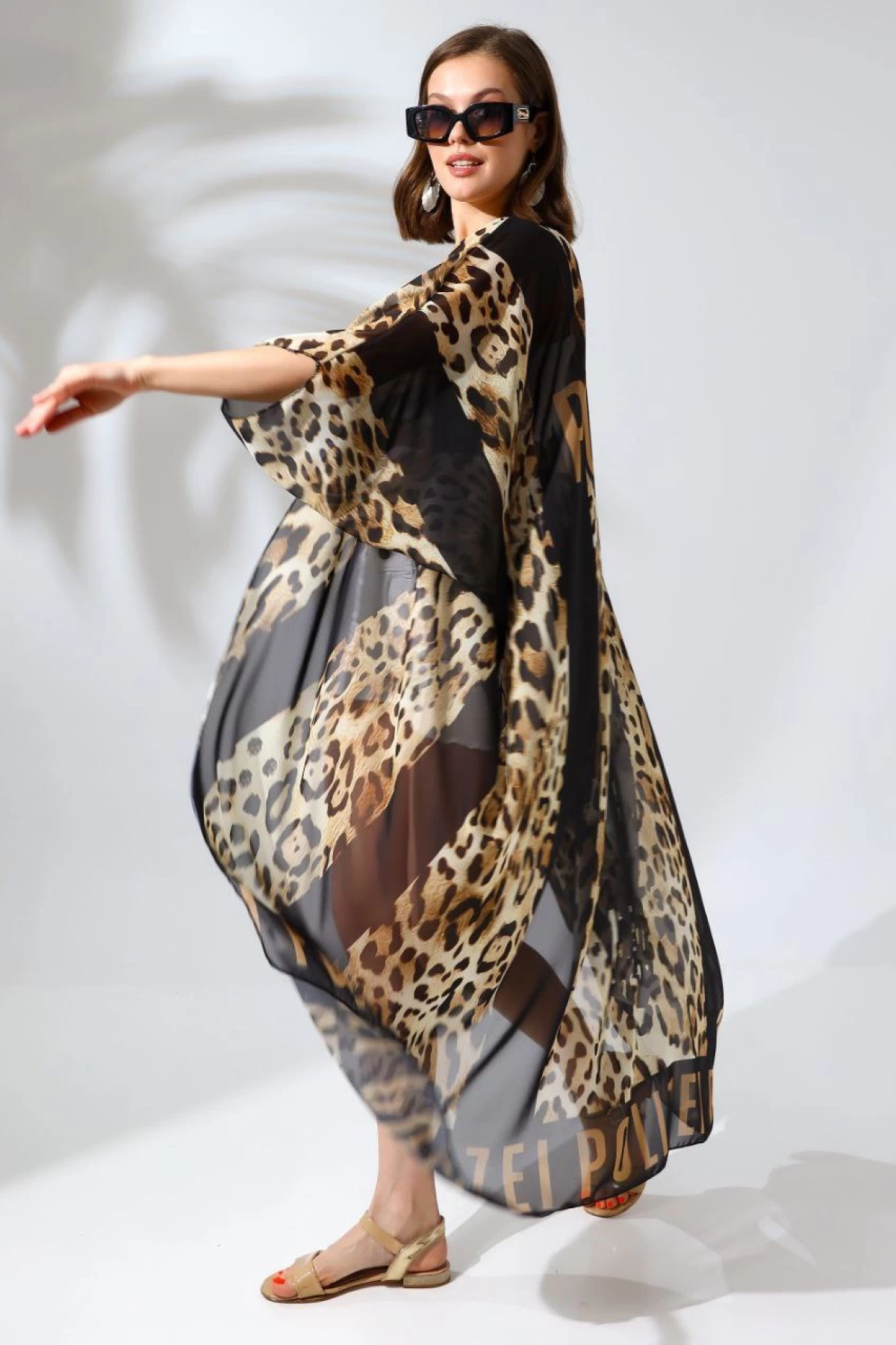 Kadın Rahat Kesim Şifon Kimono - Leopar