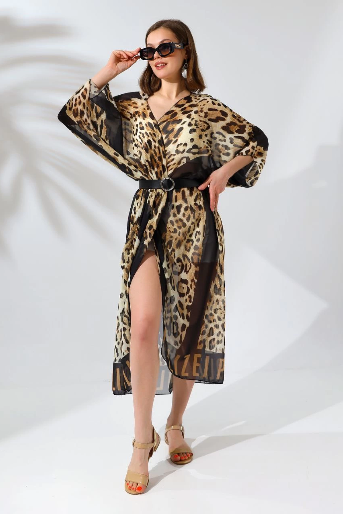 Kadın Rahat Kesim Şifon Kimono - Leopar