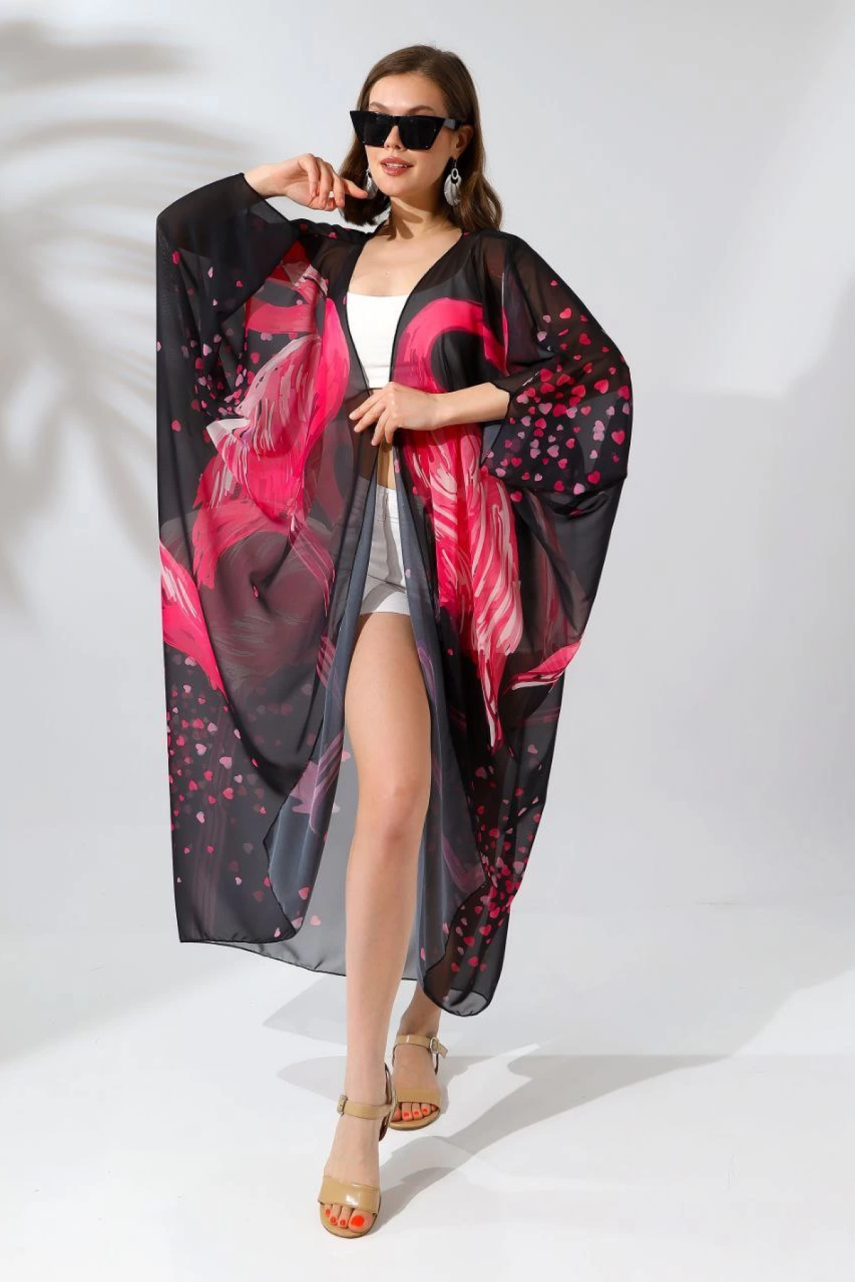 Rahat Kesim Şifon Kimono - Siyah -