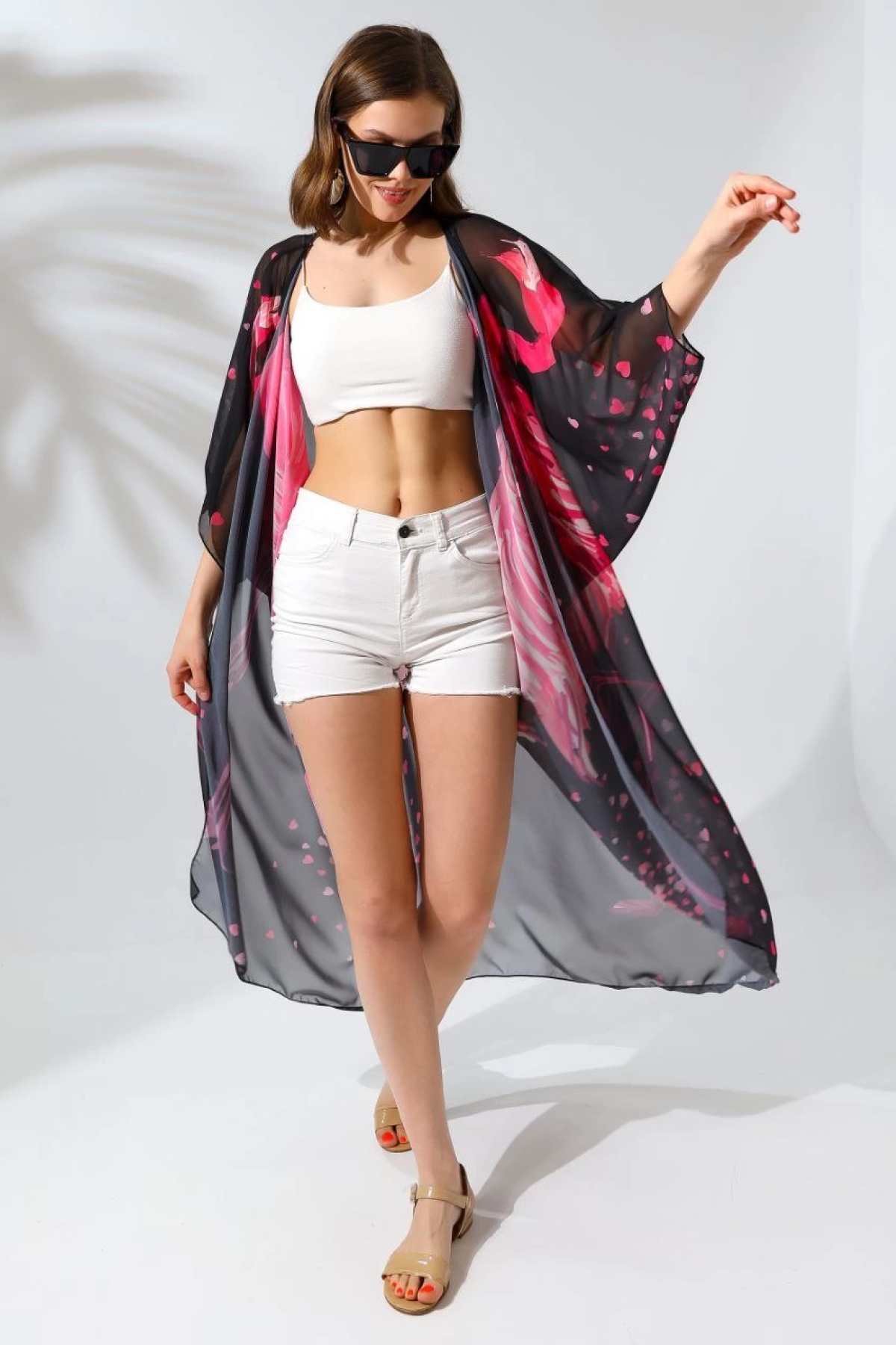 Rahat Kesim Şifon Kimono - Siyah -