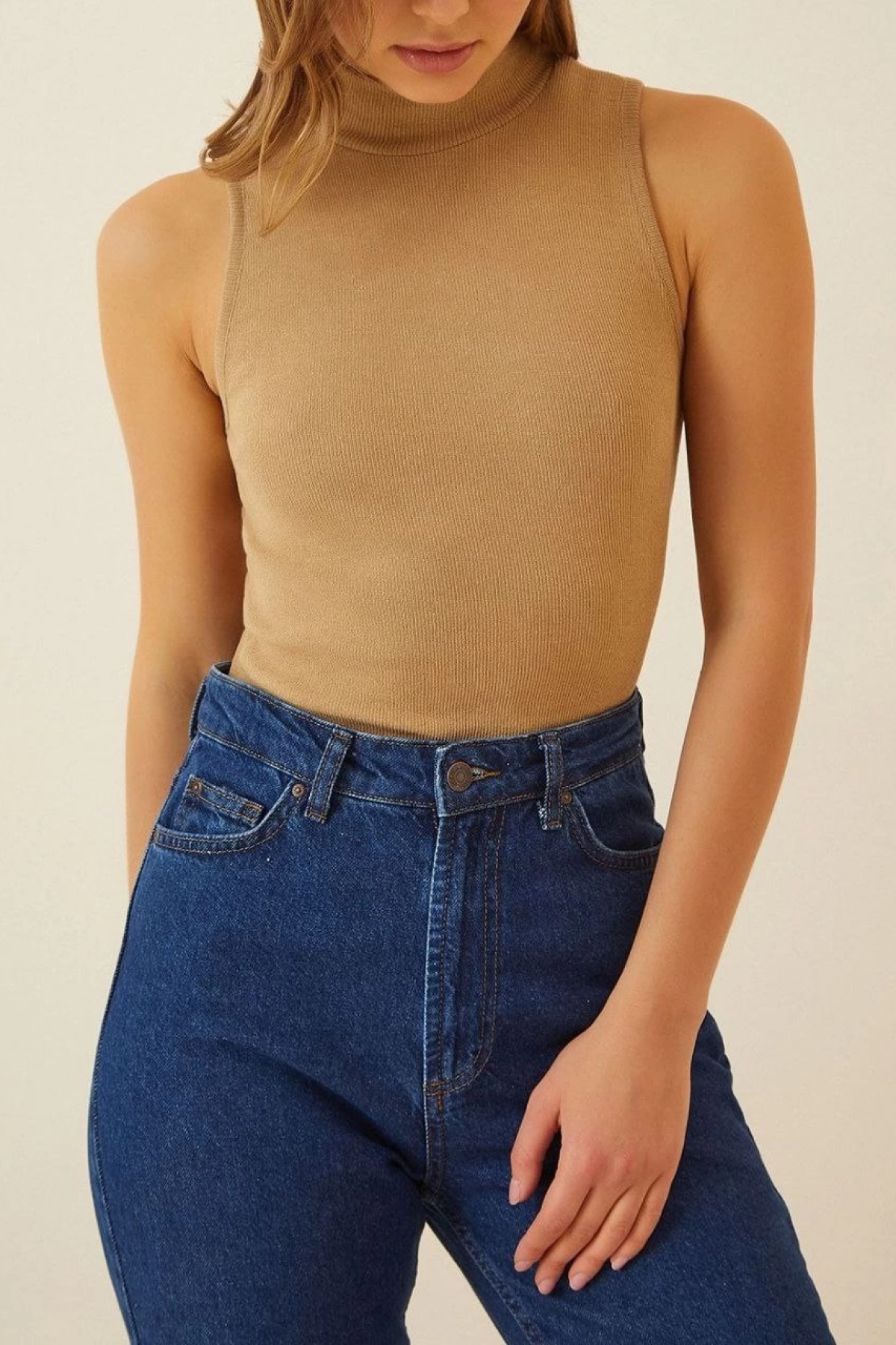 Velmora    Full Likralı Fitilli Kaşkorse Body - Camel -