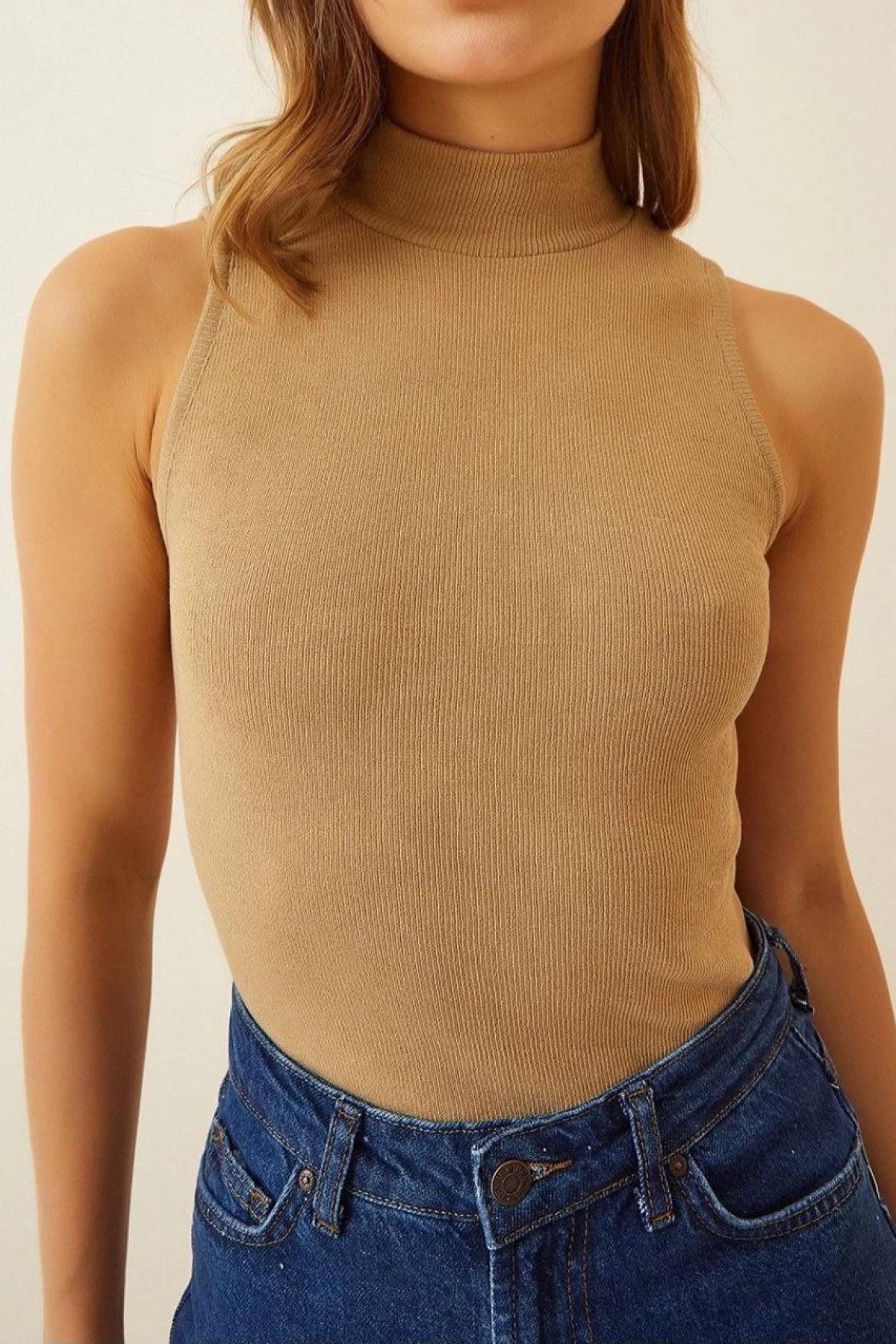 Velmora    Full Likralı Fitilli Kaşkorse Body - Camel -