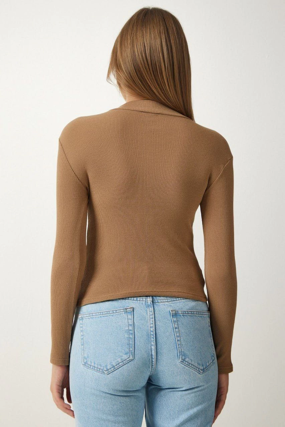 Velmora    Full Likralı Fitilli Kaşkorse Body - Kahve -