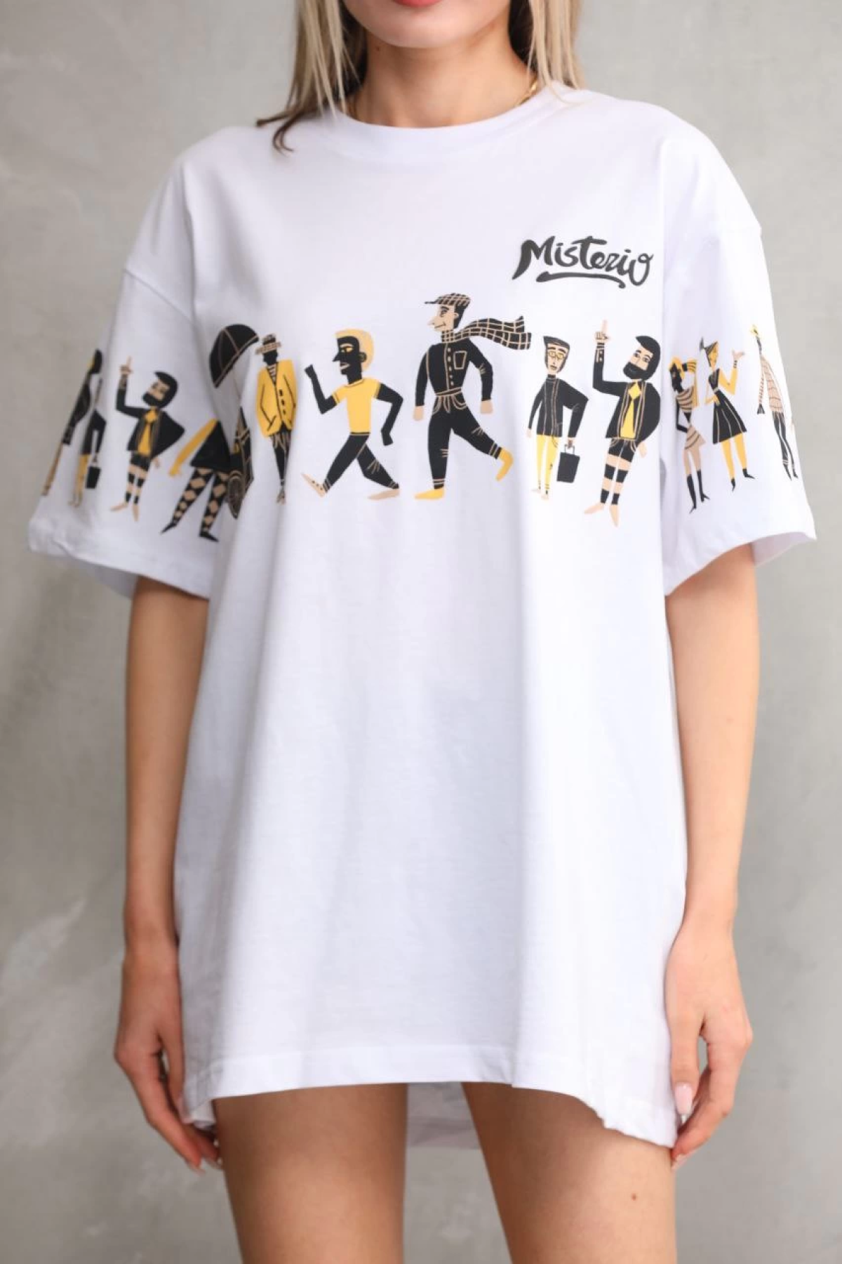 Bisiklet Yaka Baskılı Oversize T-Shirt - Beyaz -