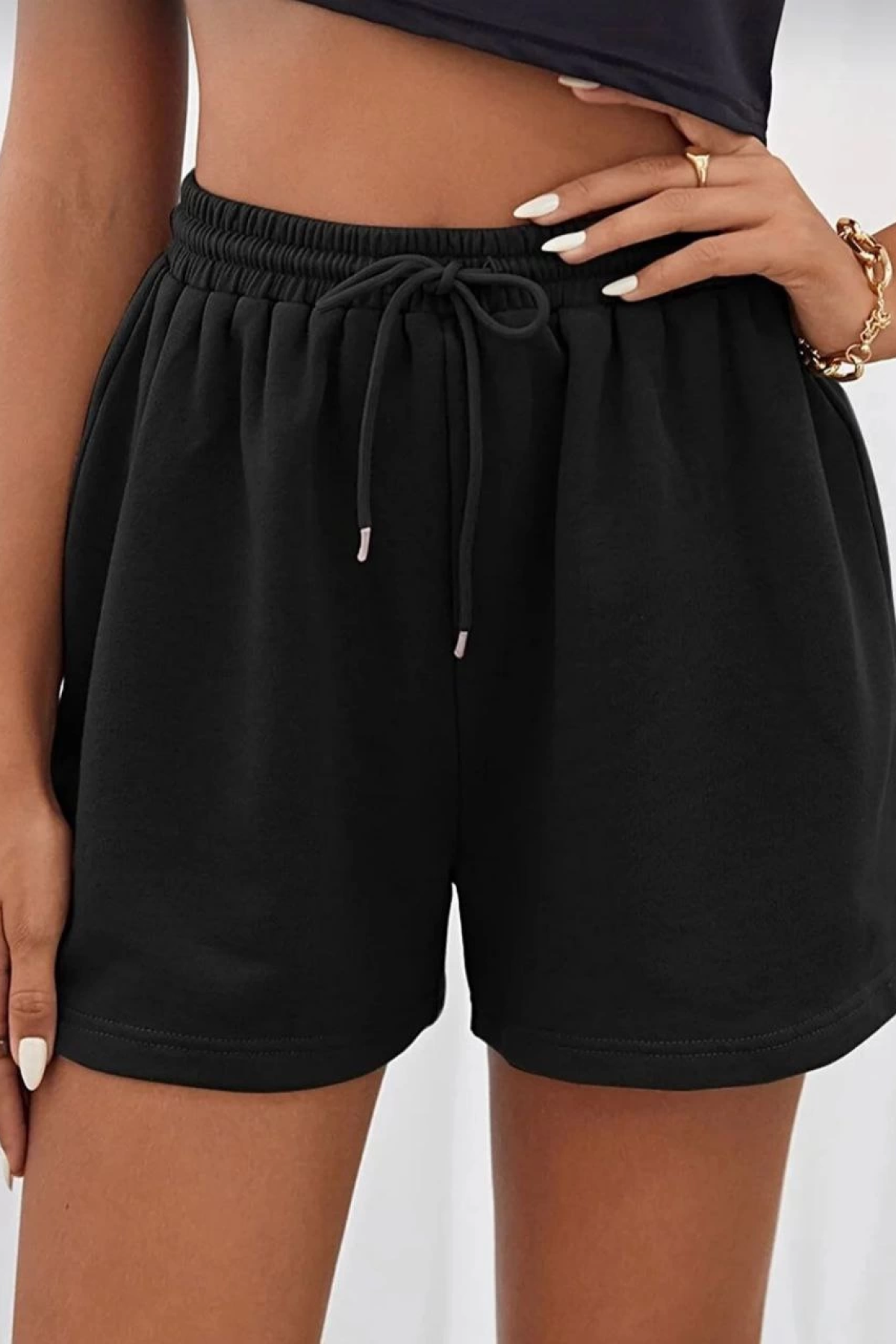 İki İplik Düz Oversize Şort - Siyah