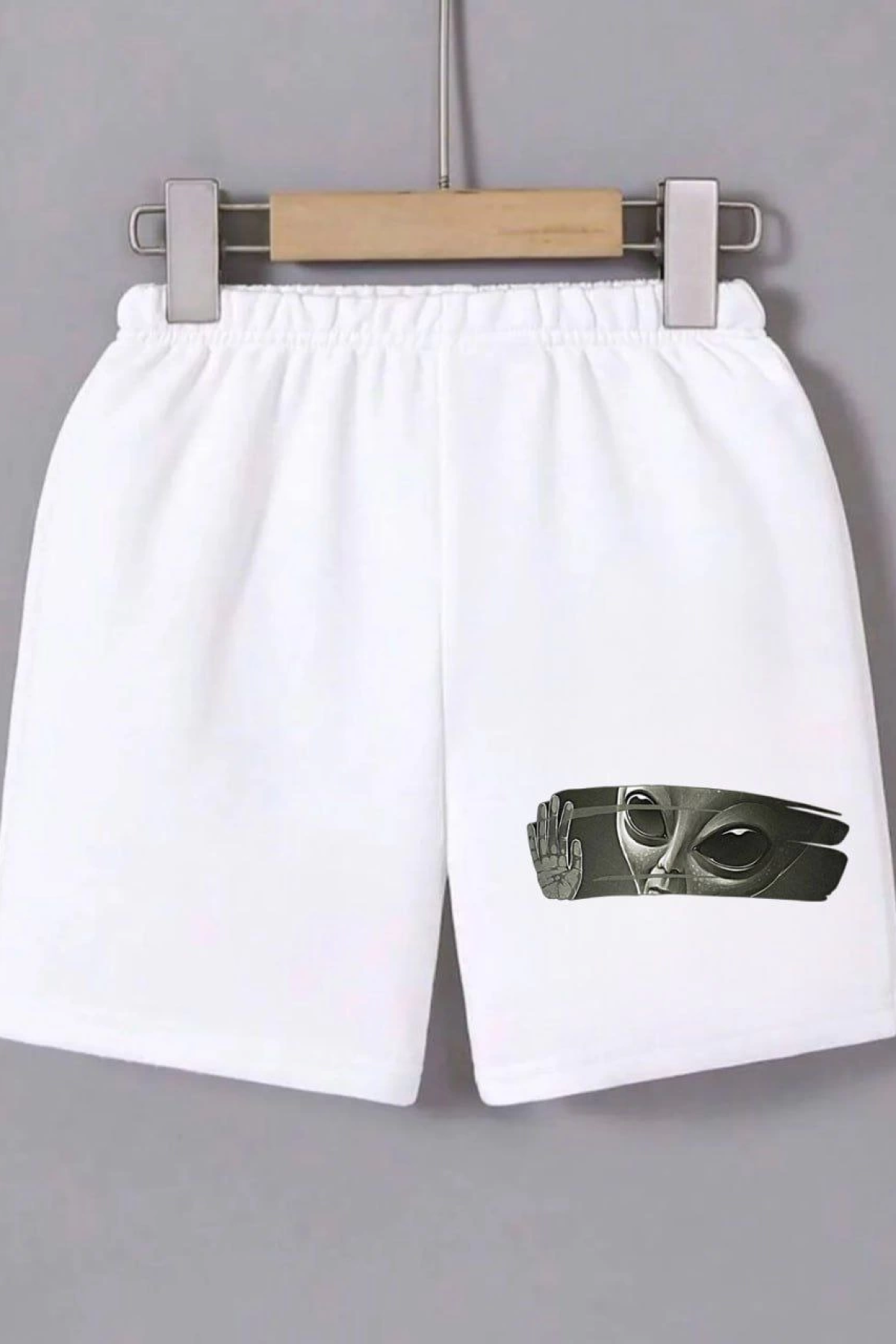 Velmora    Beli Lastikli Baskılı Mini Şort - Beyaz -