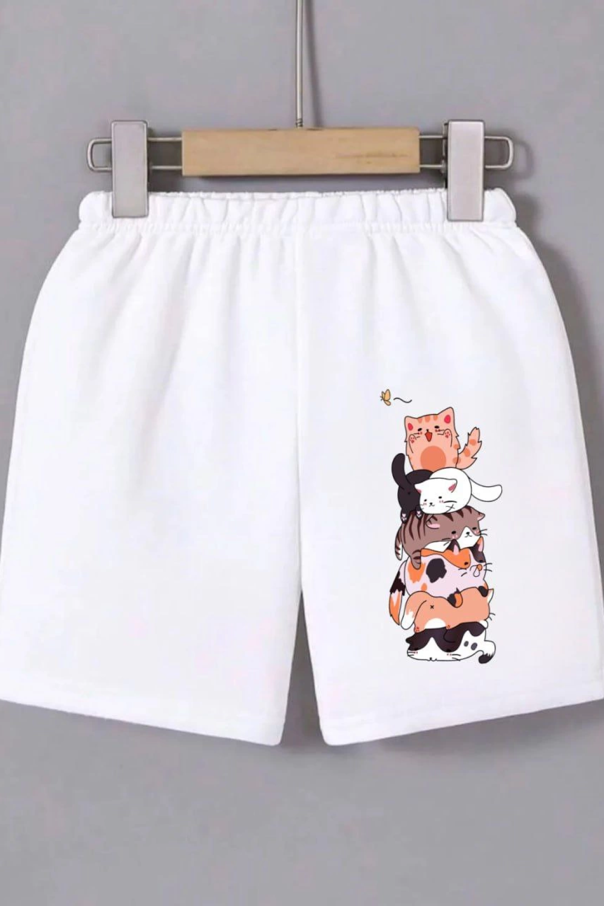 Velmora    Beli Lastikli Baskılı Mini Şort - Beyaz -
