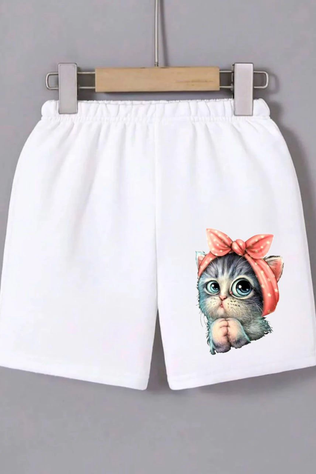 Velmora    Beli Lastikli Baskılı Mini Şort - Beyaz -