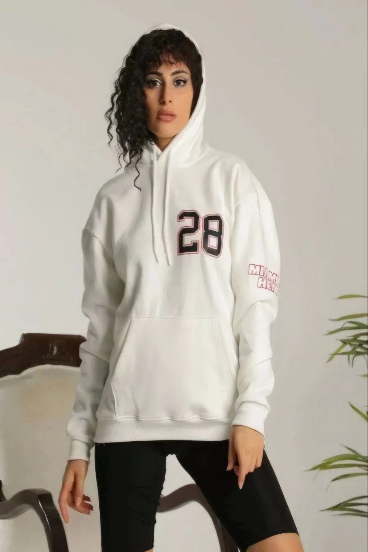 Velmora Premium Kapşonlu Baskılı Sweetshirt - Beyaz