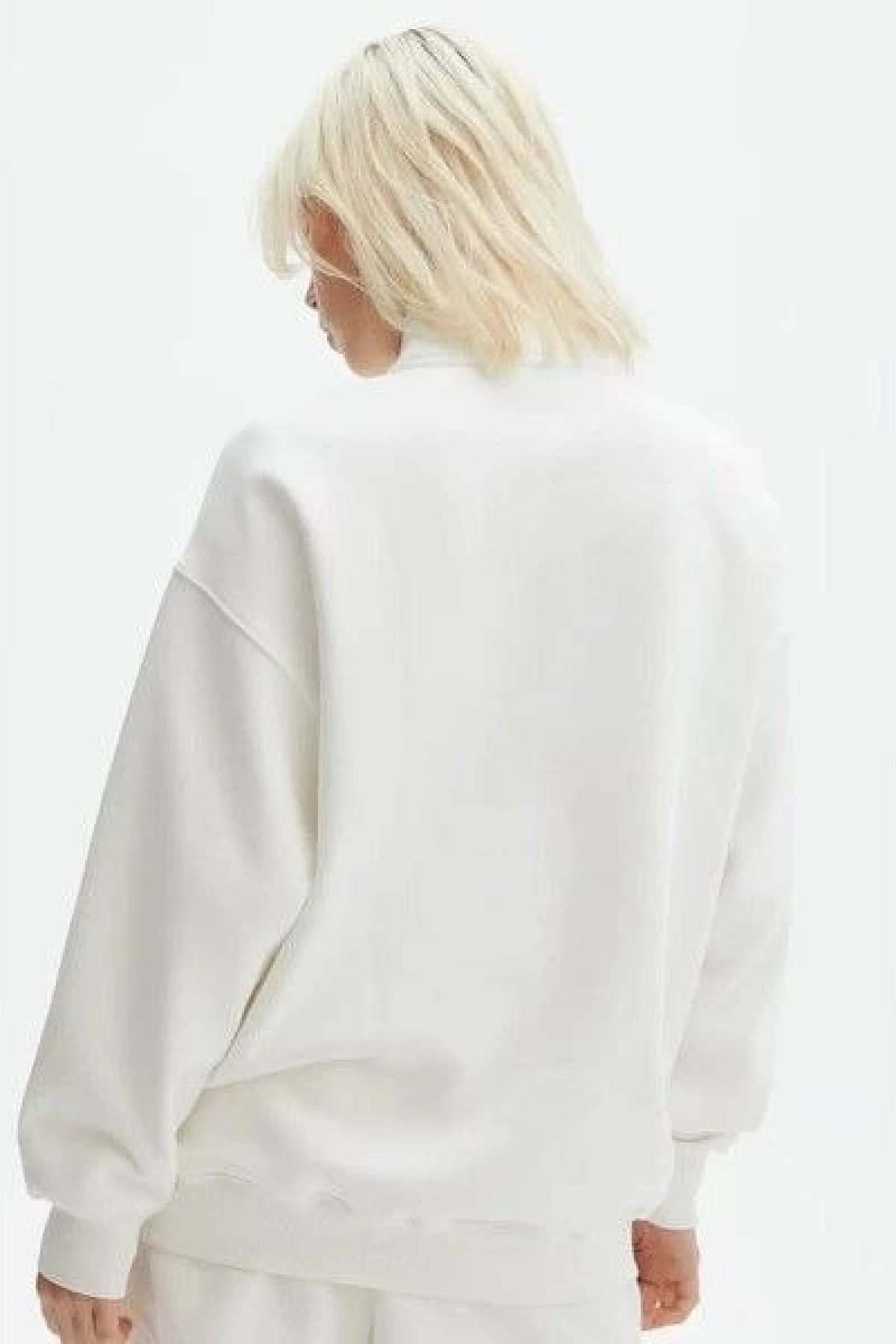 Velmora Premium Uzun Kol Yarım Farmuarlı Yakalı Basic SweatShirt - Beyaz