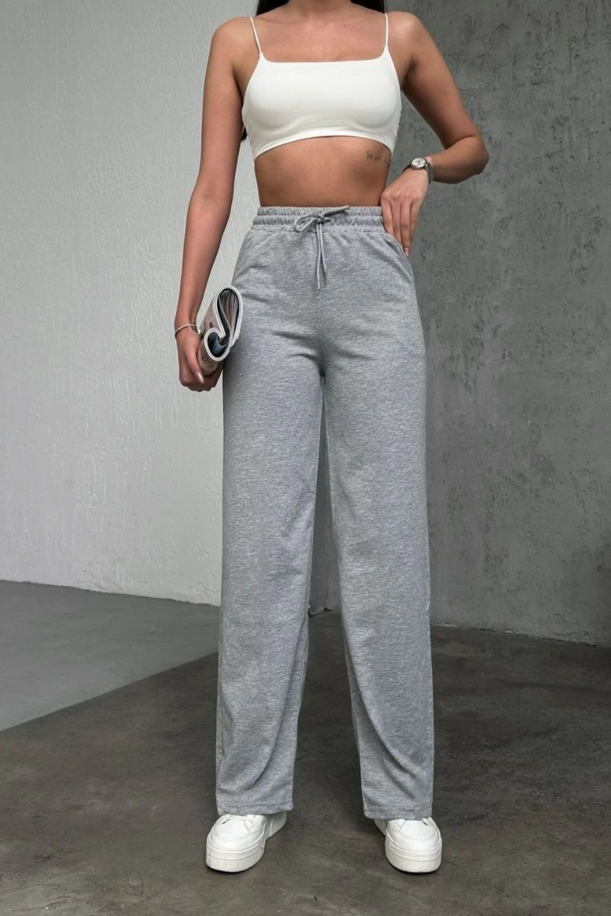 Basic İki İplik Eşofman Pantolon - Gri