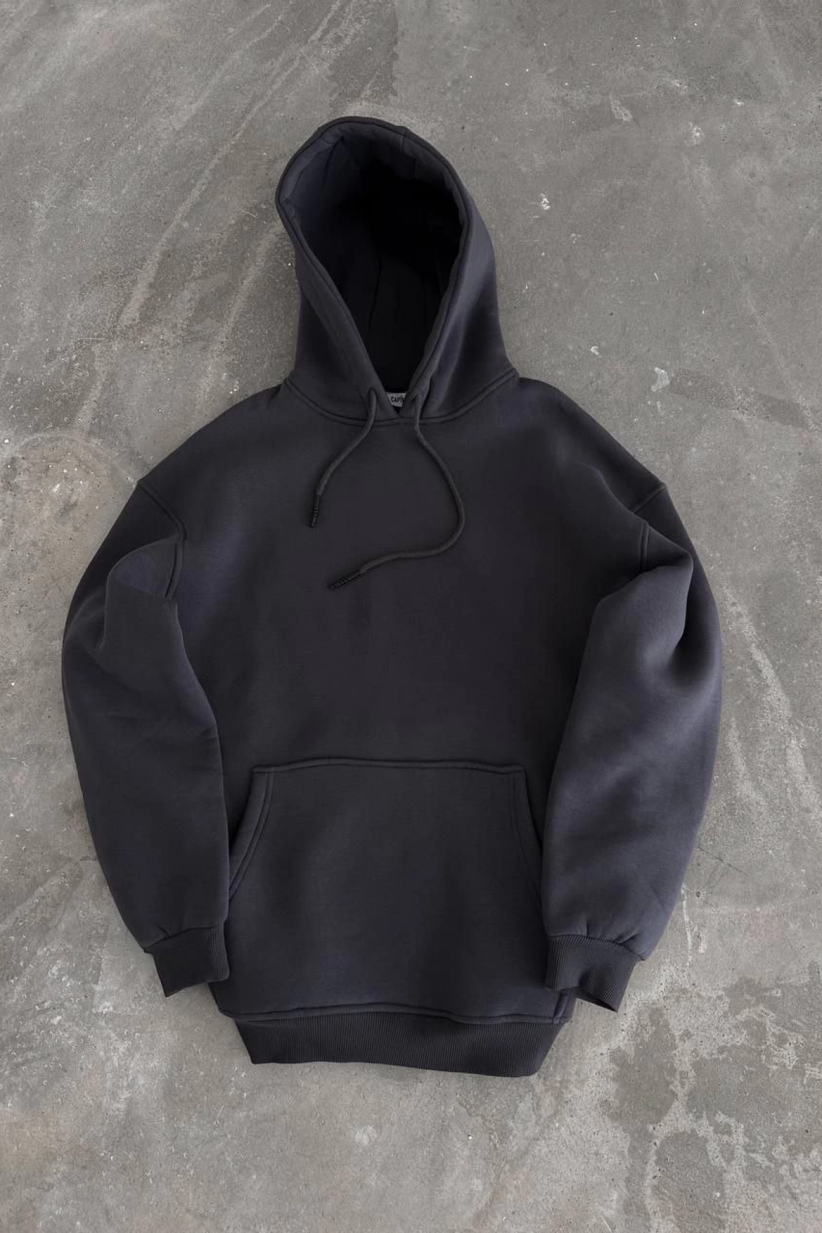 Kapüşonlu Üç İplik Penye Basic SweatShirt - Füme -