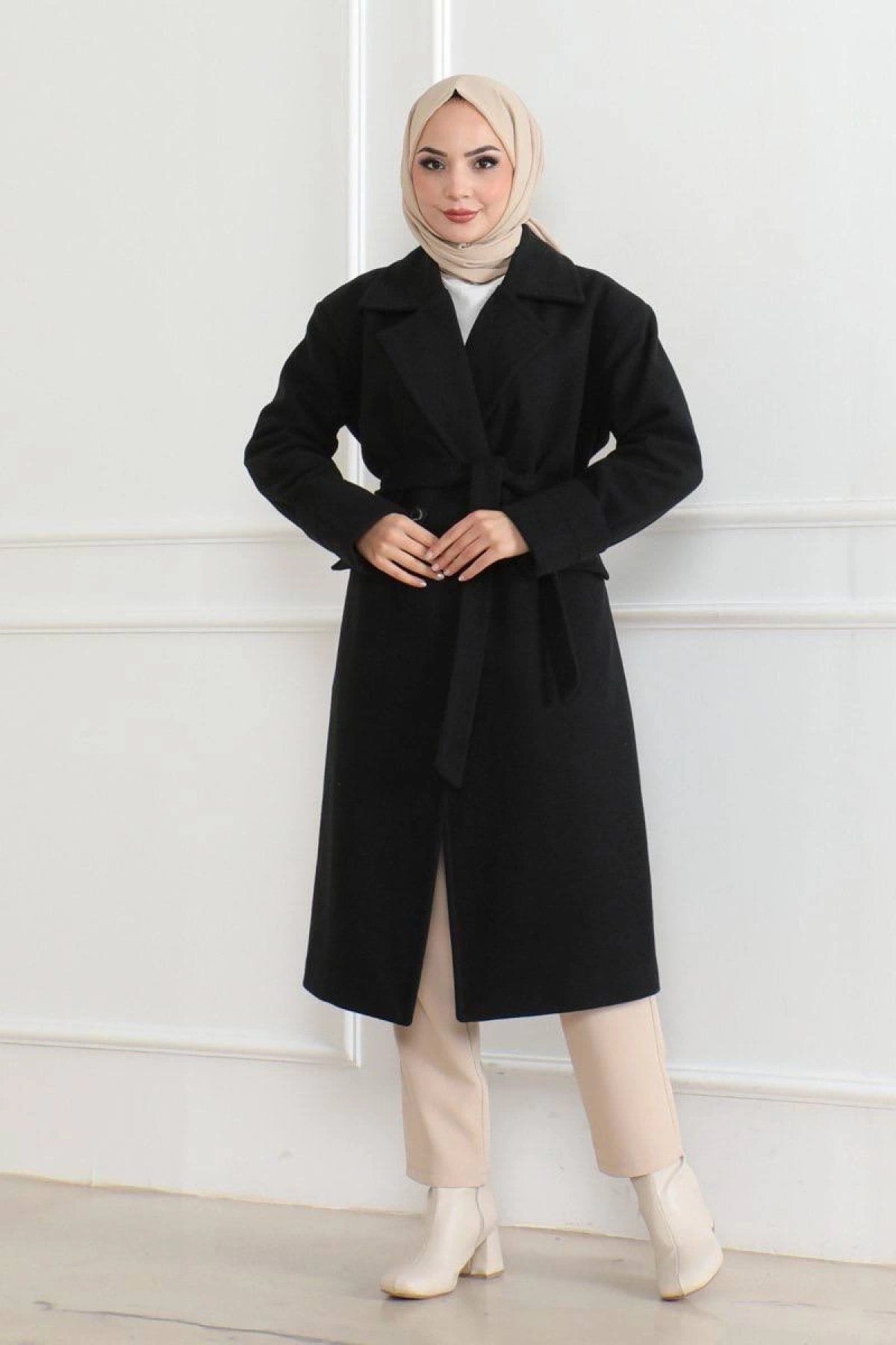 Velmora Premium Düğmeli İçi Astarlı Kaşmir Kaşe Kaban - Siyah