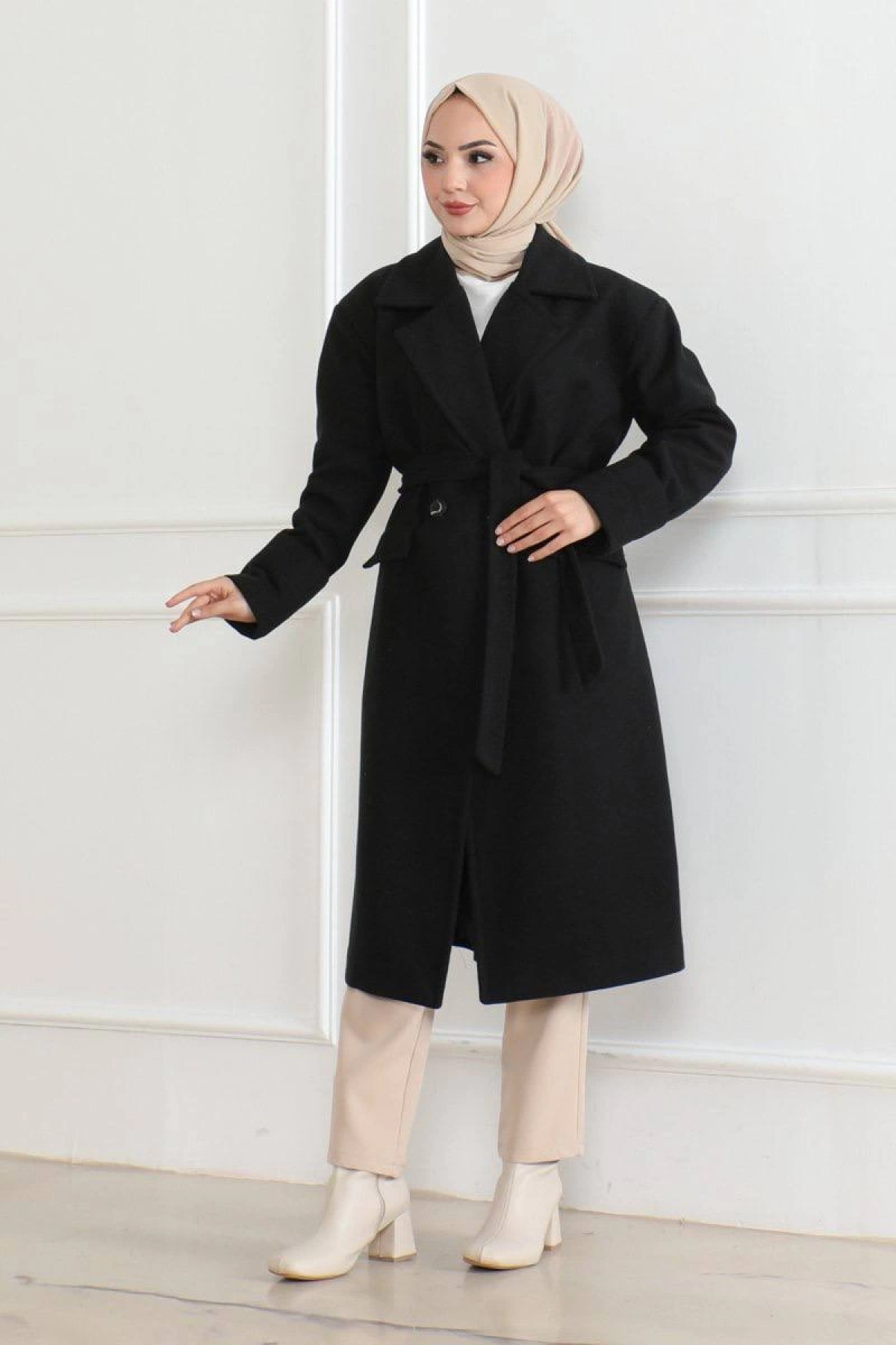 Velmora Premium Düğmeli İçi Astarlı Kaşmir Kaşe Kaban - Siyah