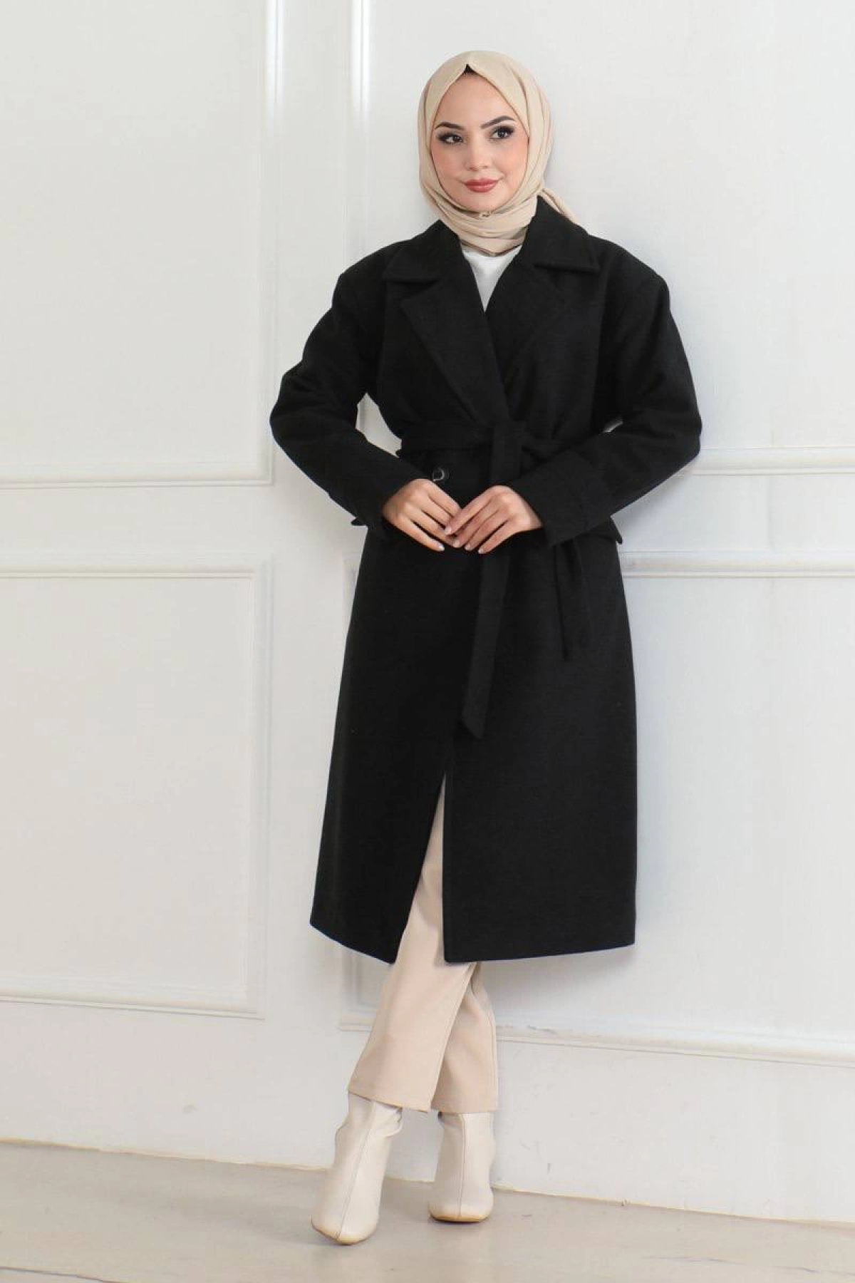 Velmora Premium Düğmeli İçi Astarlı Kaşmir Kaşe Kaban - Siyah