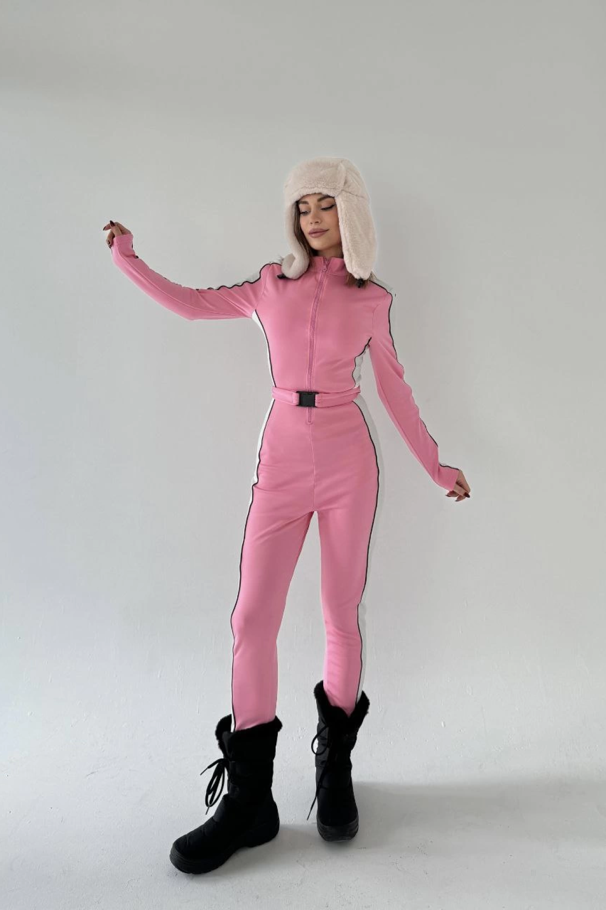 Kemer Detaylı Fermuarlı Tulum - Pembe -