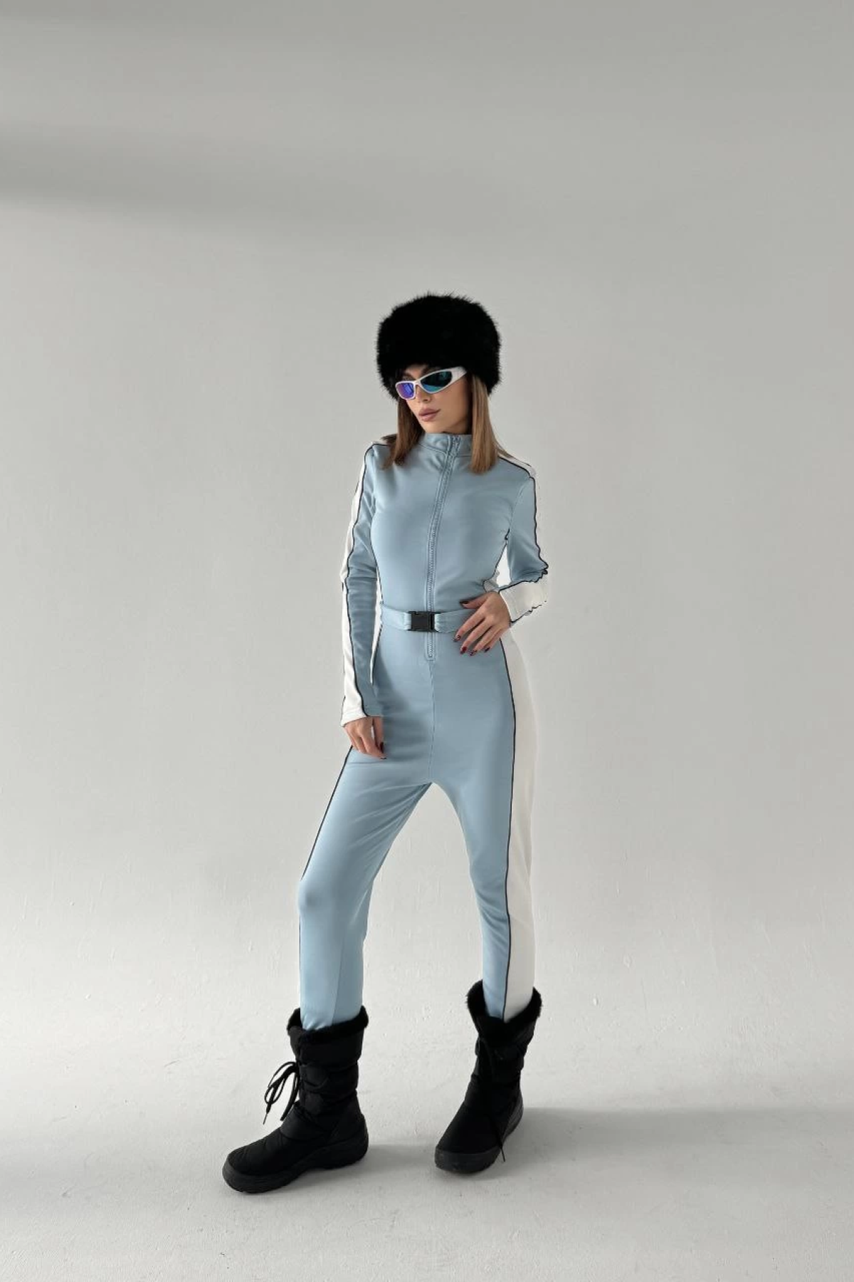 Velmora  Kemer Detaylı Fermuarlı Tulum - Bebe Mavisi -