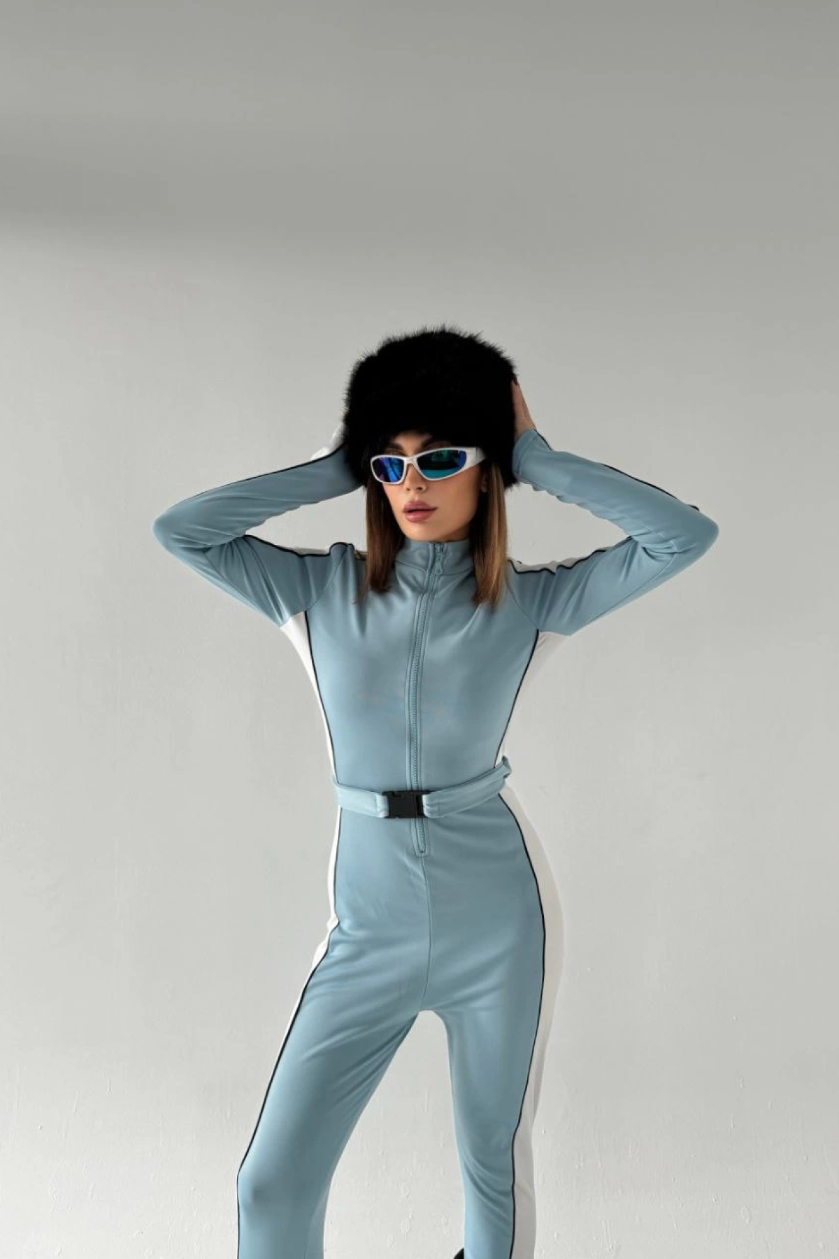 Velmora  Kemer Detaylı Fermuarlı Tulum - Bebe Mavisi -