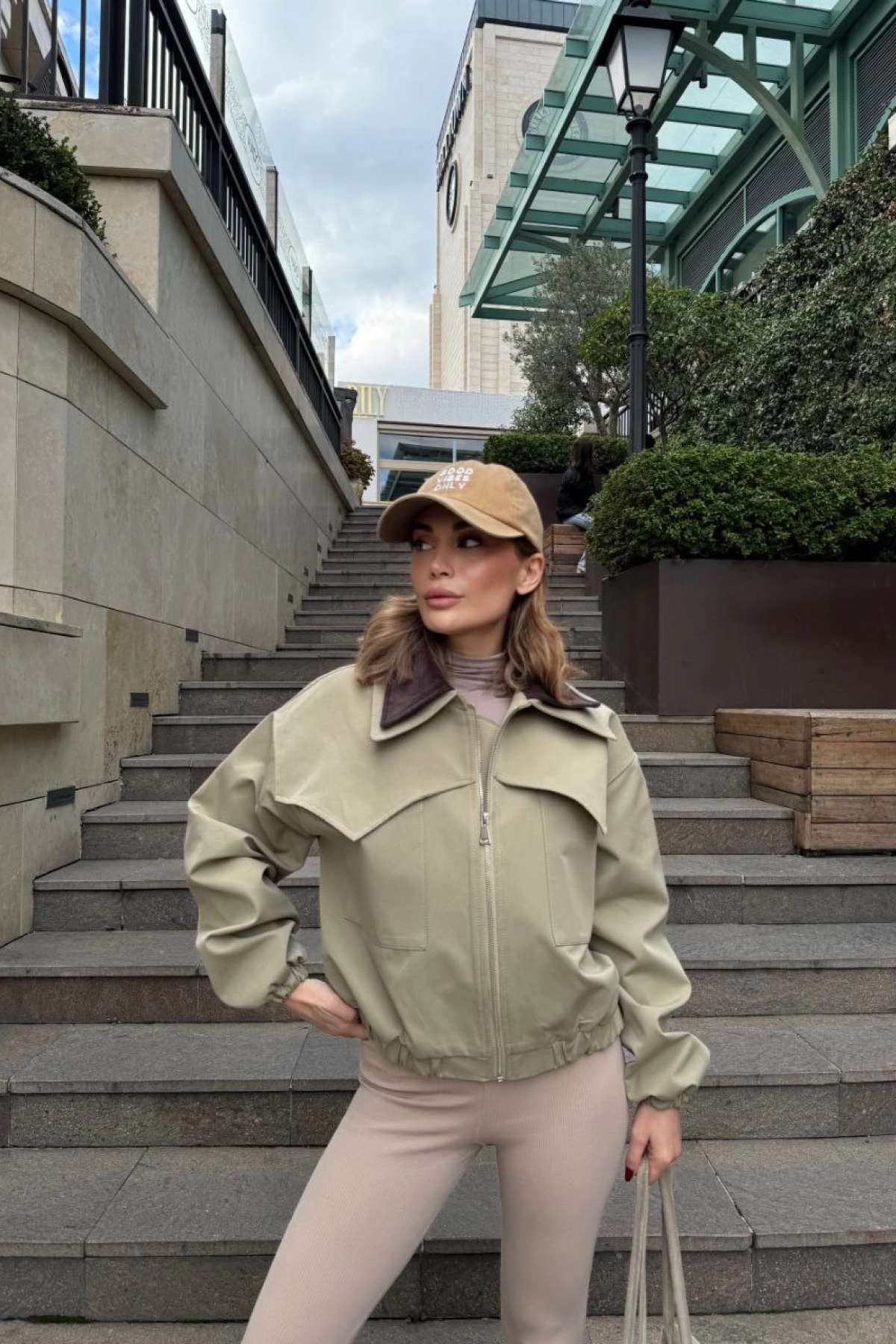 Çift Yakalı Ceket Mont - Yeşil