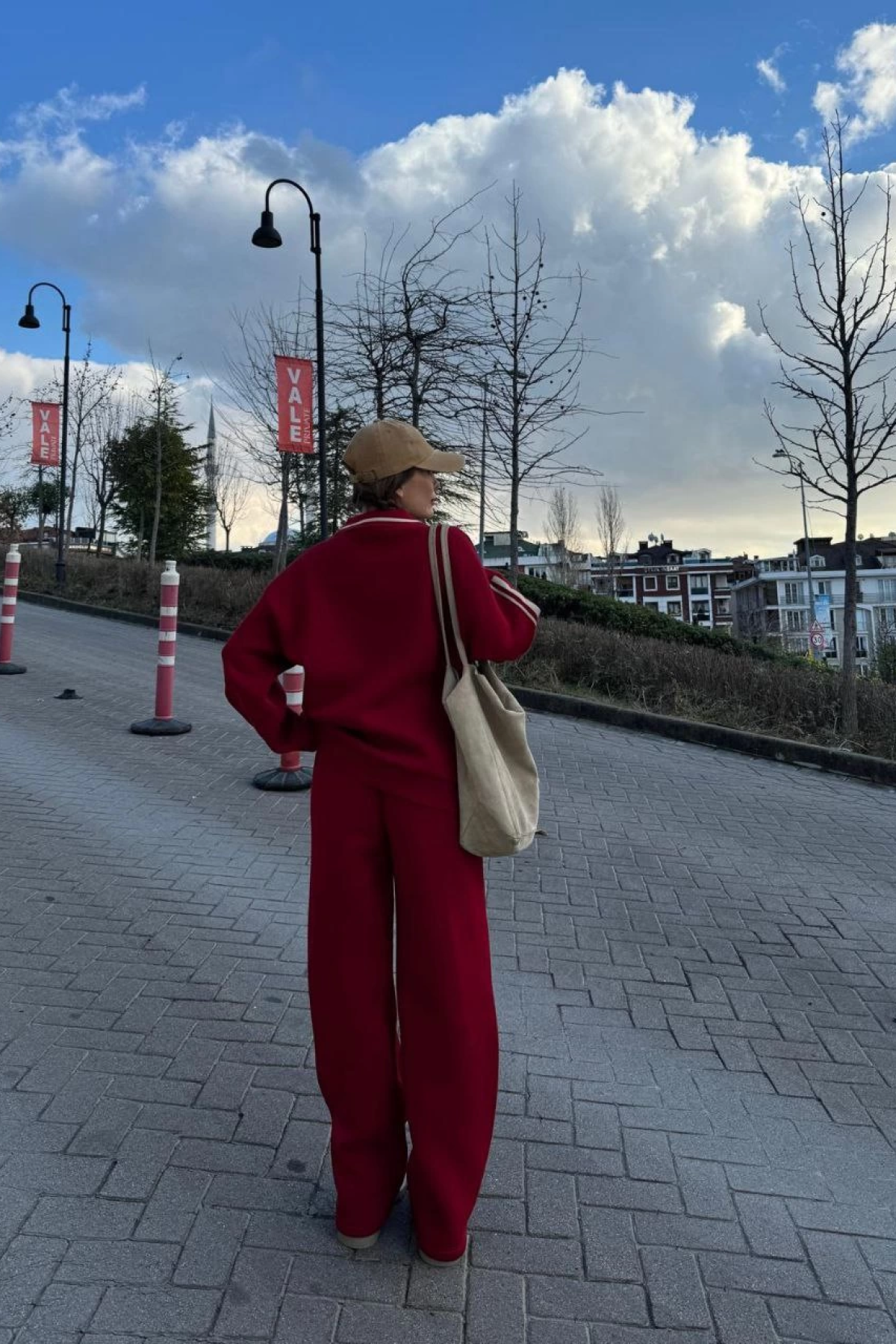 Kruzo Kadın Bordo Yakalı Sweat Baggy Pantolon Takım