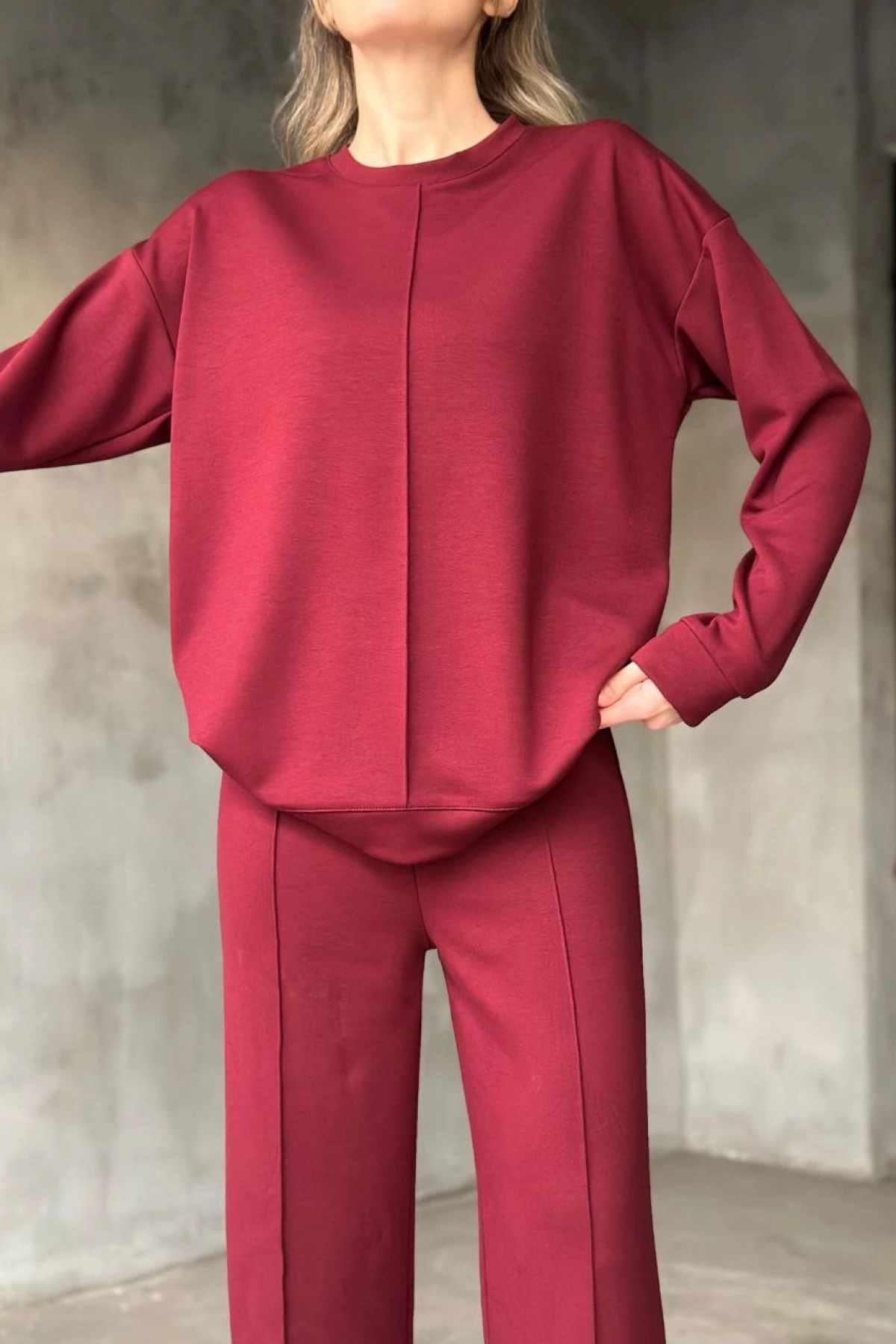 Osy Modal Yumuşak dokulu Kumaş Bisiklet Yaka Takım- Bordo