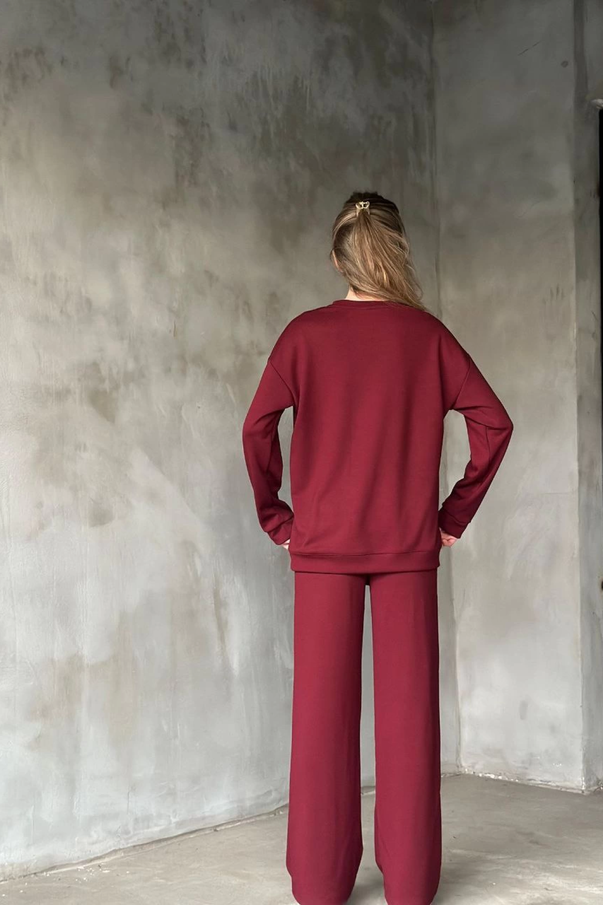 Osy Modal Yumuşak dokulu Kumaş Bisiklet Yaka Takım- Bordo