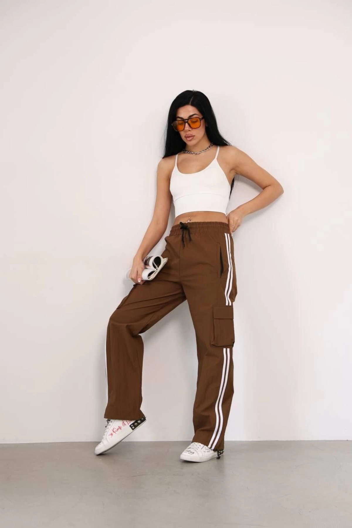 Velmora  Praşut Kumaş Kargo Çeplı Baggy Esofman - Kahve -