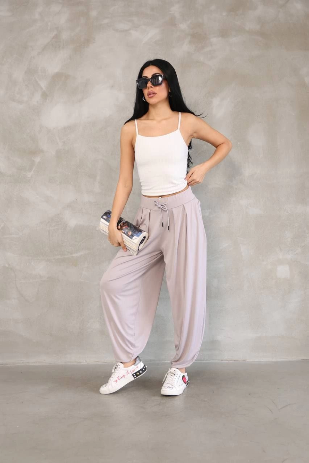 Velmora  Osy Modal Yumuşak Dokulu Kumaş Şalvar Pantalon - Bej -