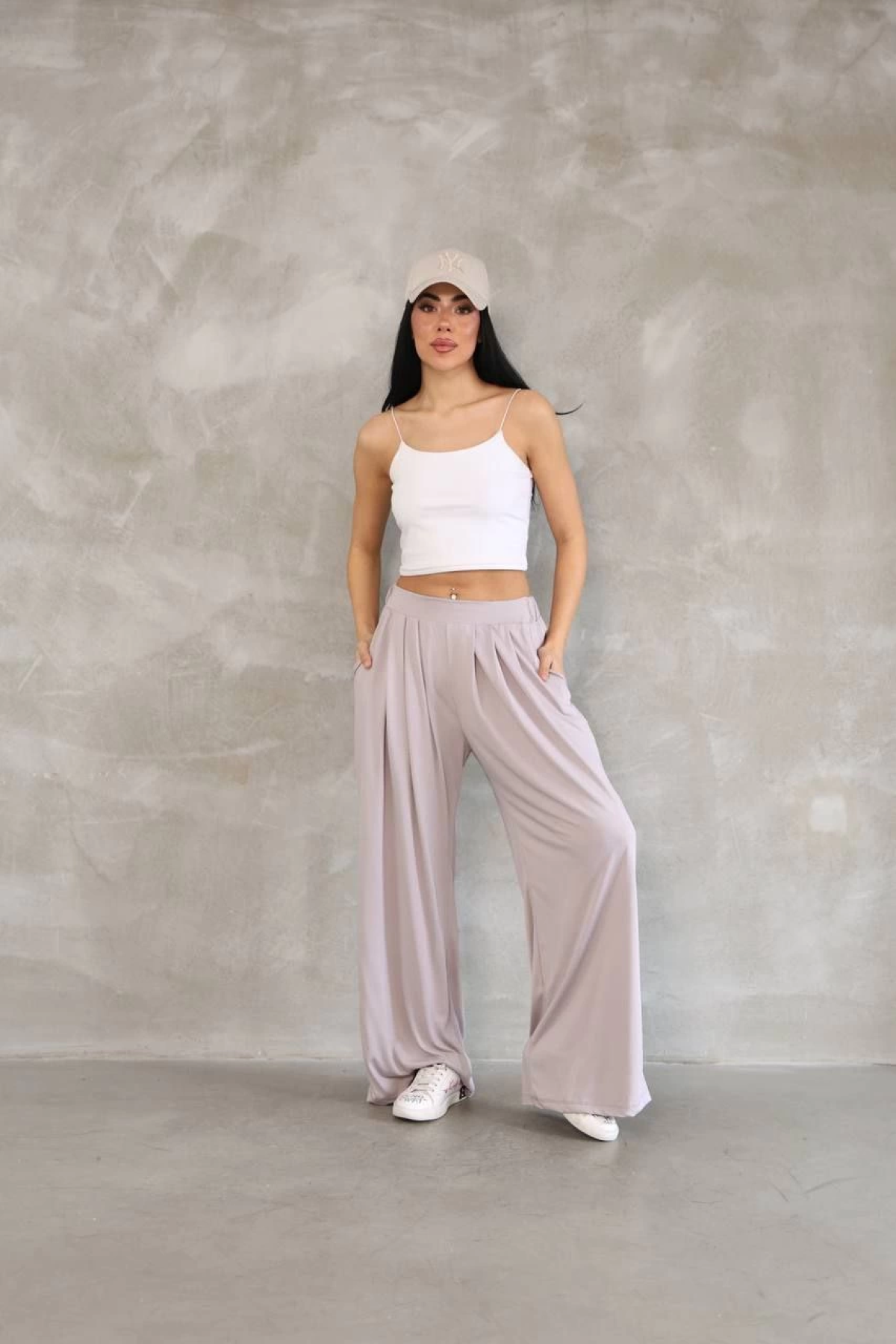 Velmora  Osy Modal Yumuşak Dokulu   Kumaş Boru Paça Salaş Eşofman - Bej -