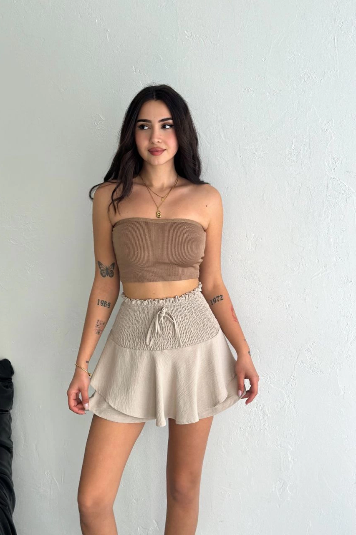 Velmora  Ayrobin Şortlu Etek - Bej -