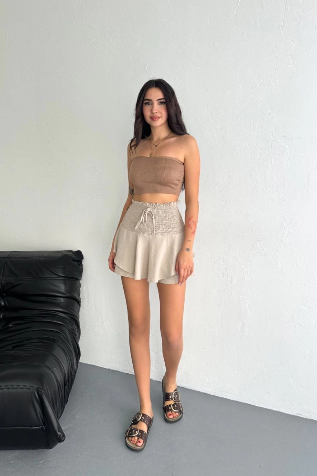 Velmora  Ayrobin Şortlu Etek - Bej -