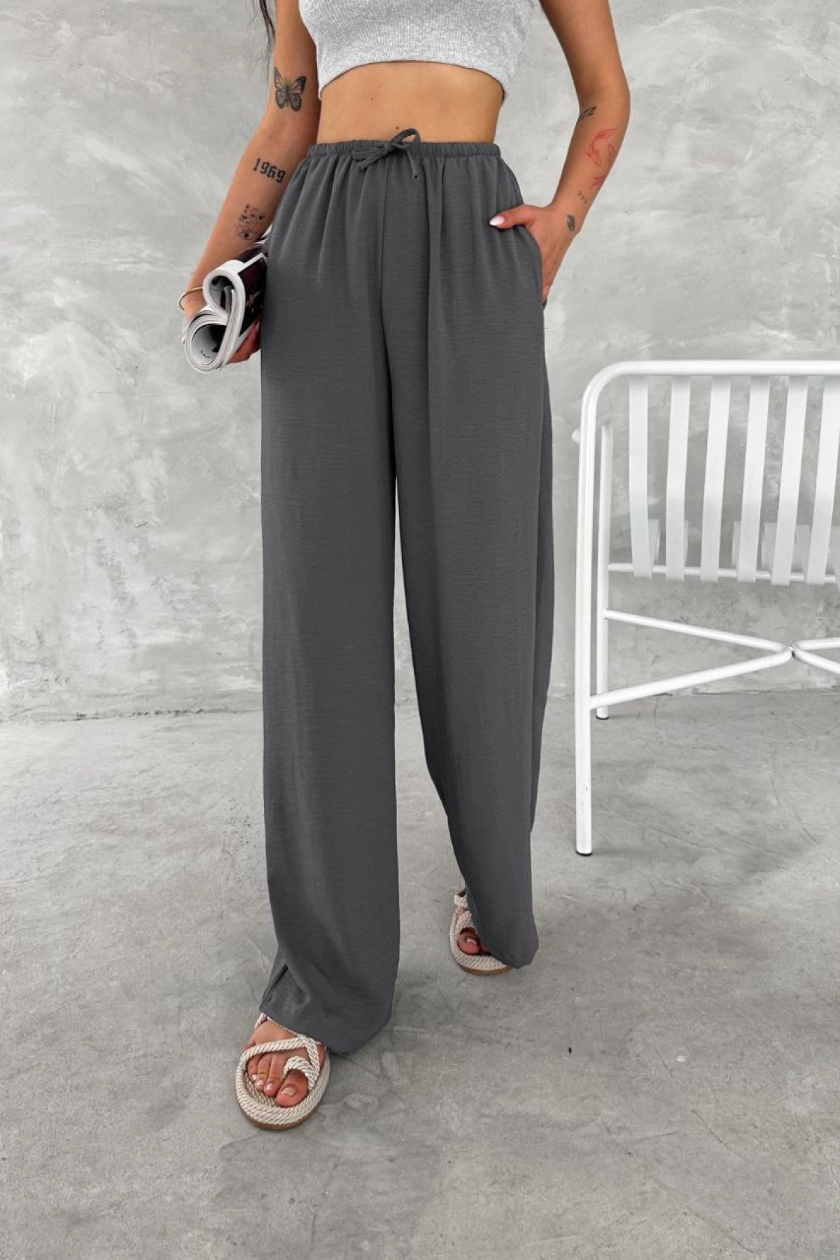 Ayrobin Oversize   Pantalon - Füme -