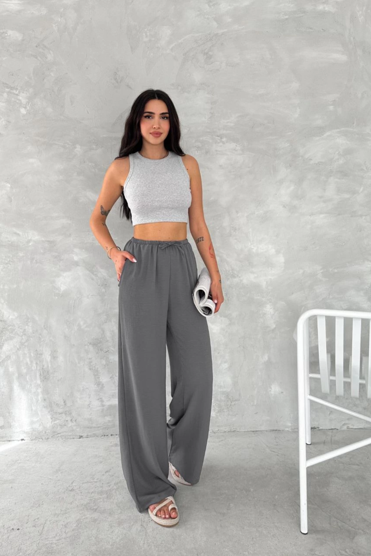 Ayrobin Oversize   Pantalon - Füme -